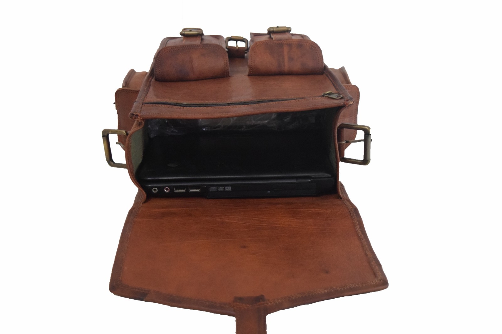 Leather Backpack Convertible Messenger Bag Laptop Satchel Rucksack Shoulder14 In