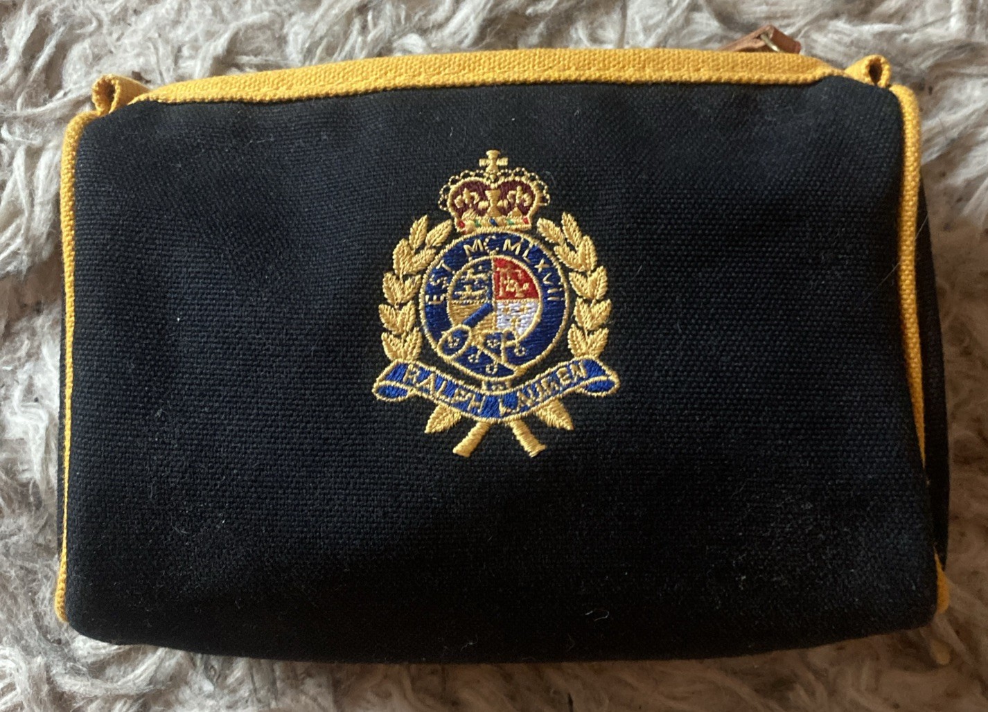 Vintage Ralph Lauren Toiletry Bag Black With Gold Trim And Gold Crest 7” x 5.5″