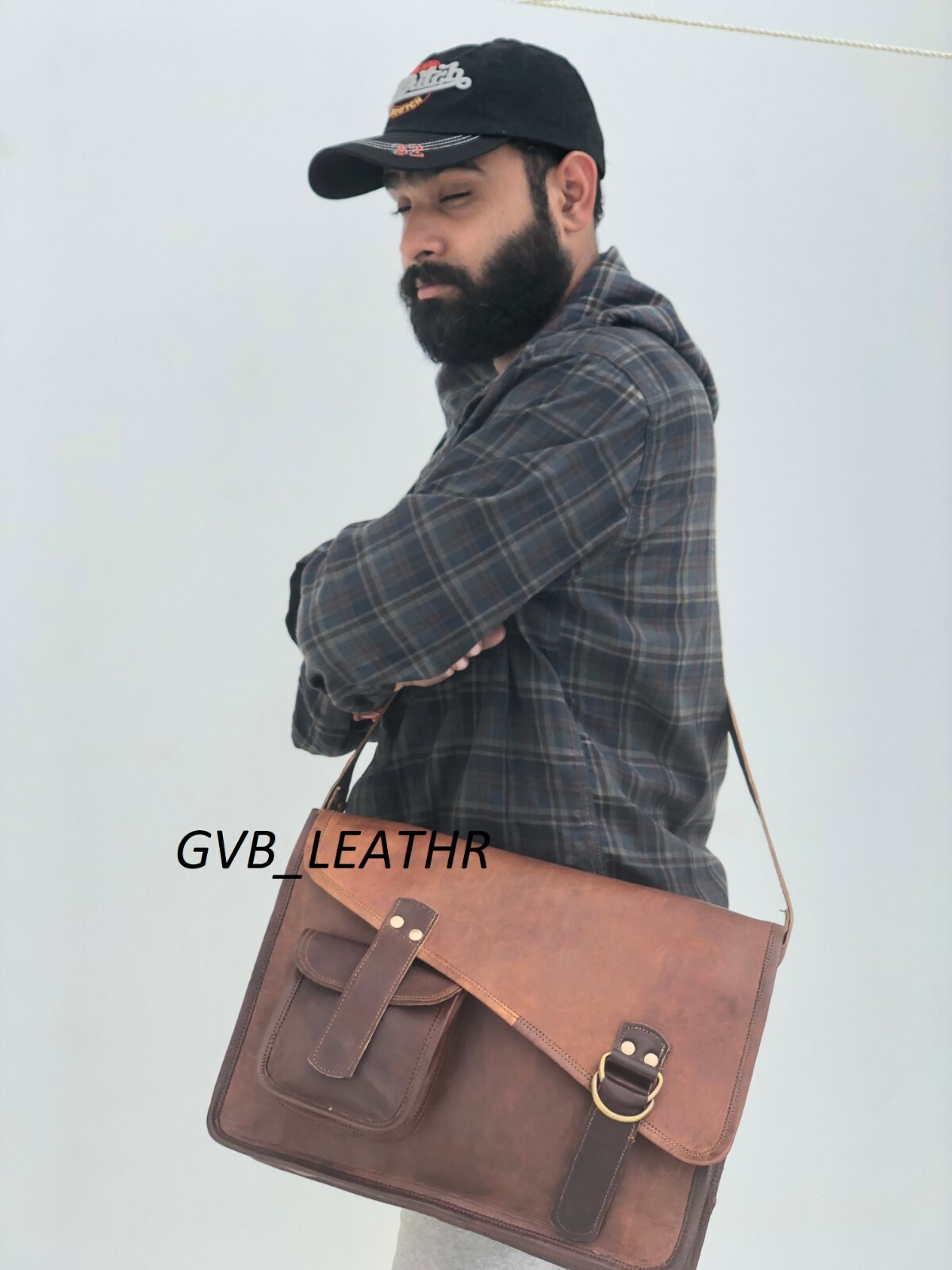 Vintage Shoulder 38 CM Bag Leather Messenger Cross Flap Laptop Men Briefcase