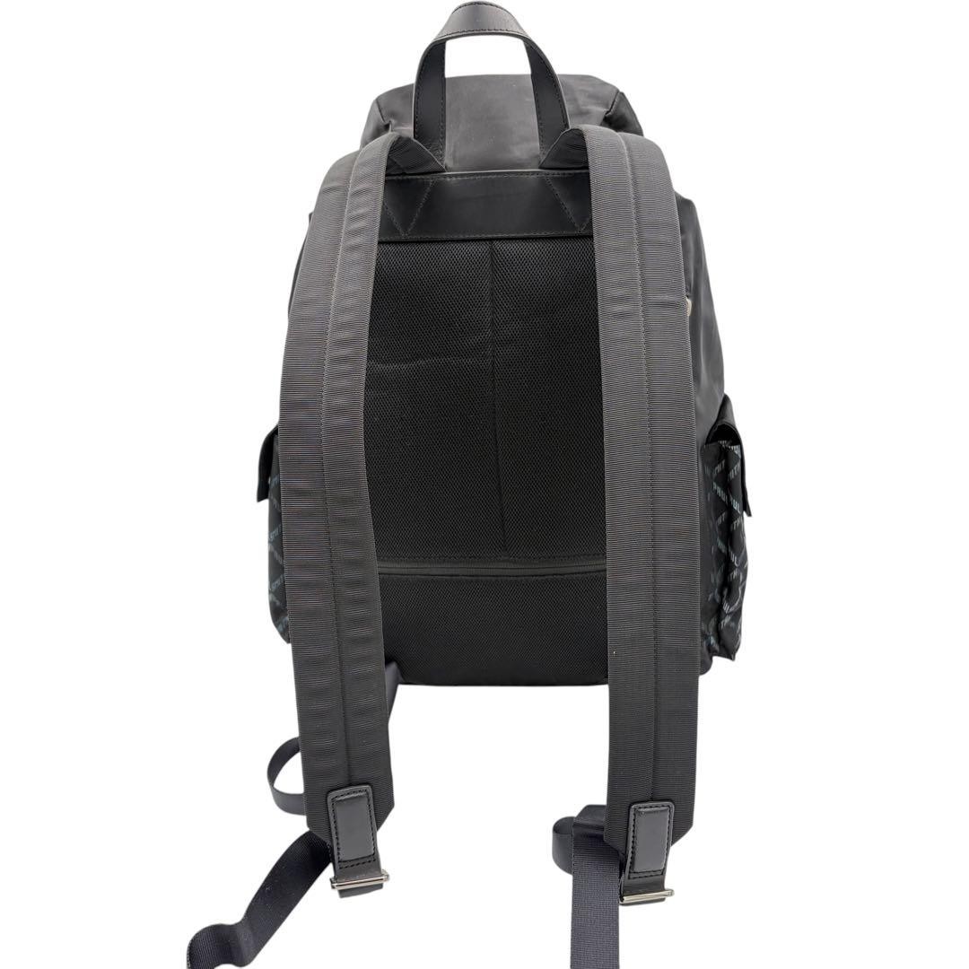 Paul Smith Branded Monogram Backpack Black Leather Nylon 42cm Mens Auth