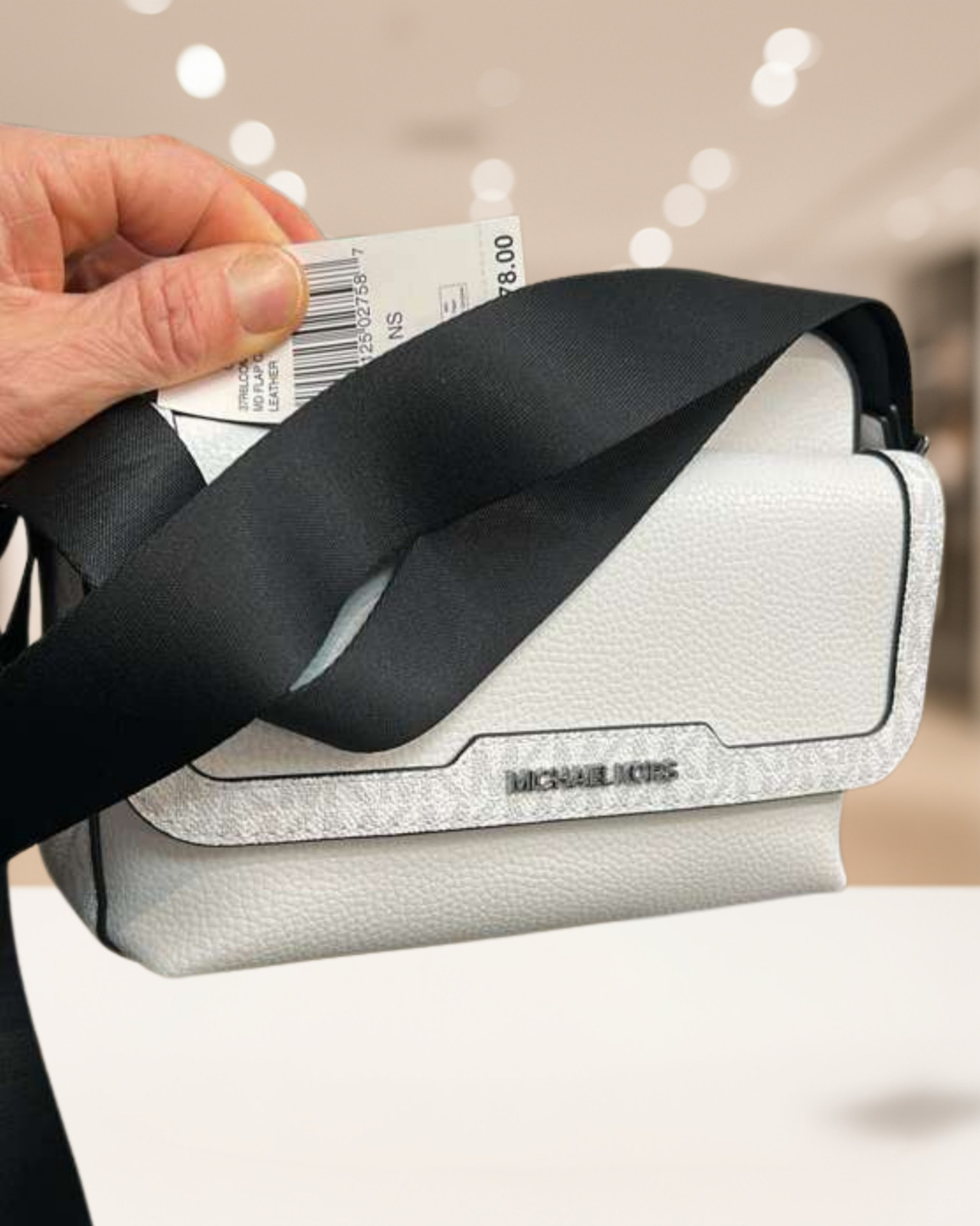 Michael Kors Cooper Medium Leather & Logo Flap Camera Crossbody Bag Bright White