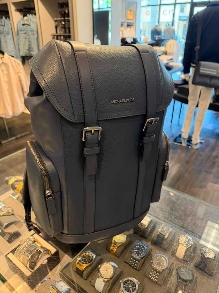Michael Kors Men Cooper Large Leather Shoulder Backpack Navy For Travel Hiking