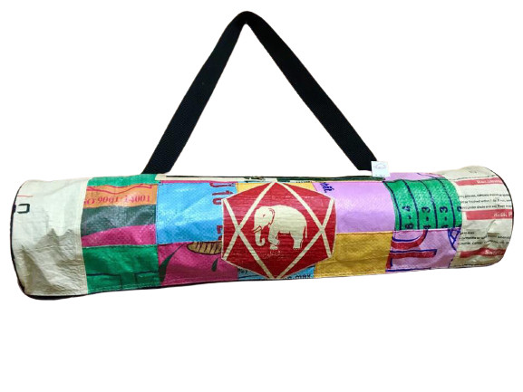 Fair Trade Patchwork Yoga Bag Handmade in Cambodia from Cement and Fish Bags
