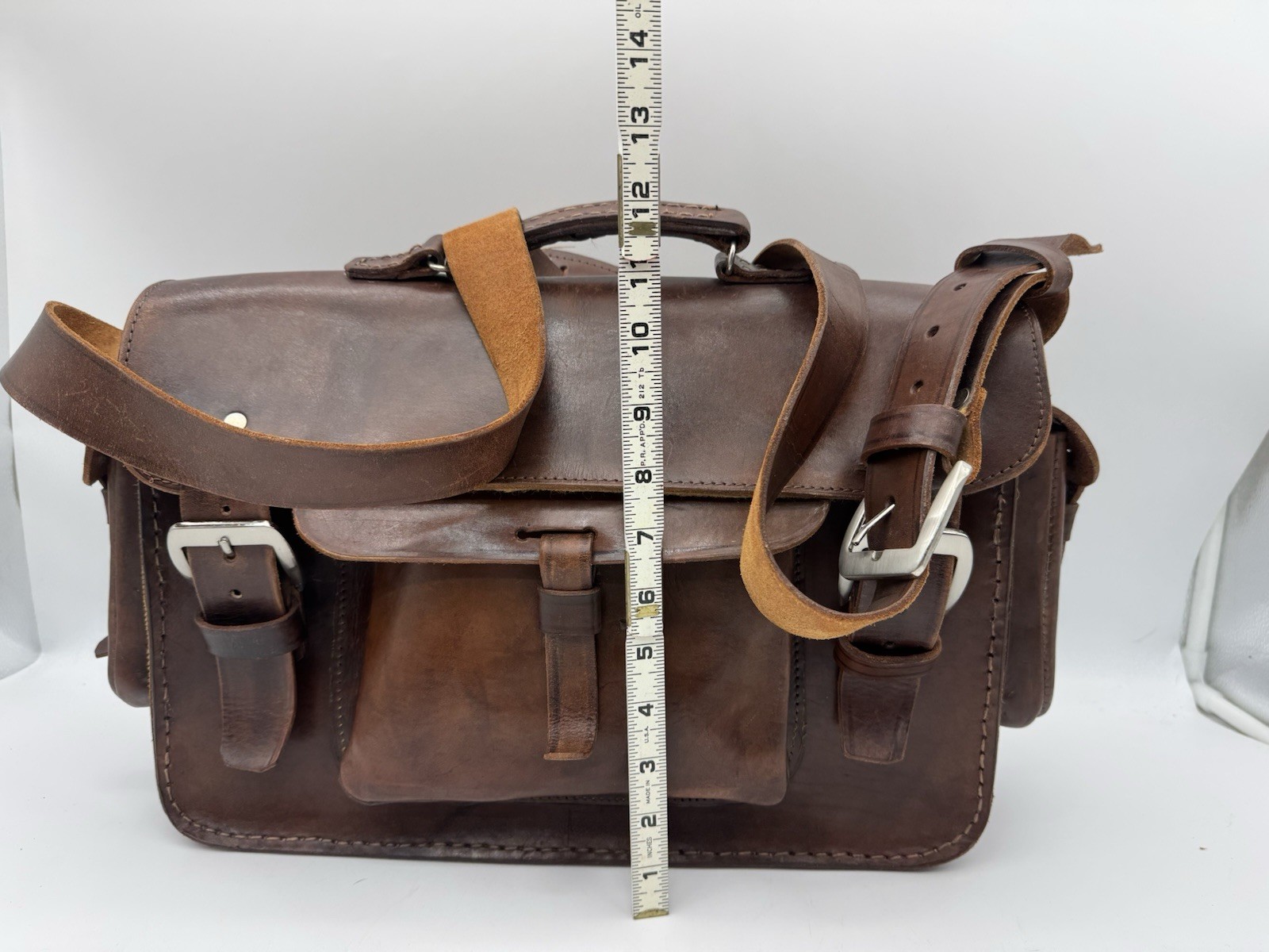 Vintage Full Grain Leather Messenger Bag Handmade Guatemala Heavy Satchel