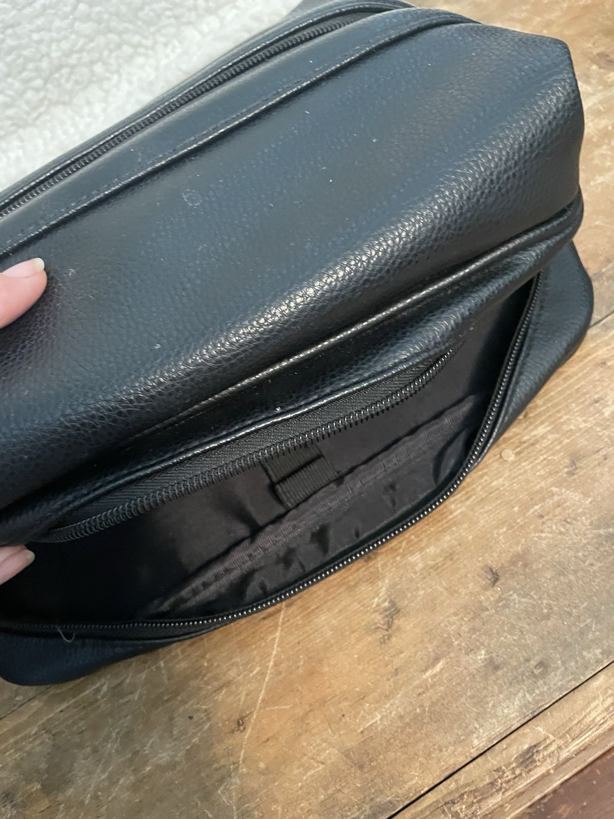 DOPP Classic Black Textured Leather Travel Toiletry Pouch