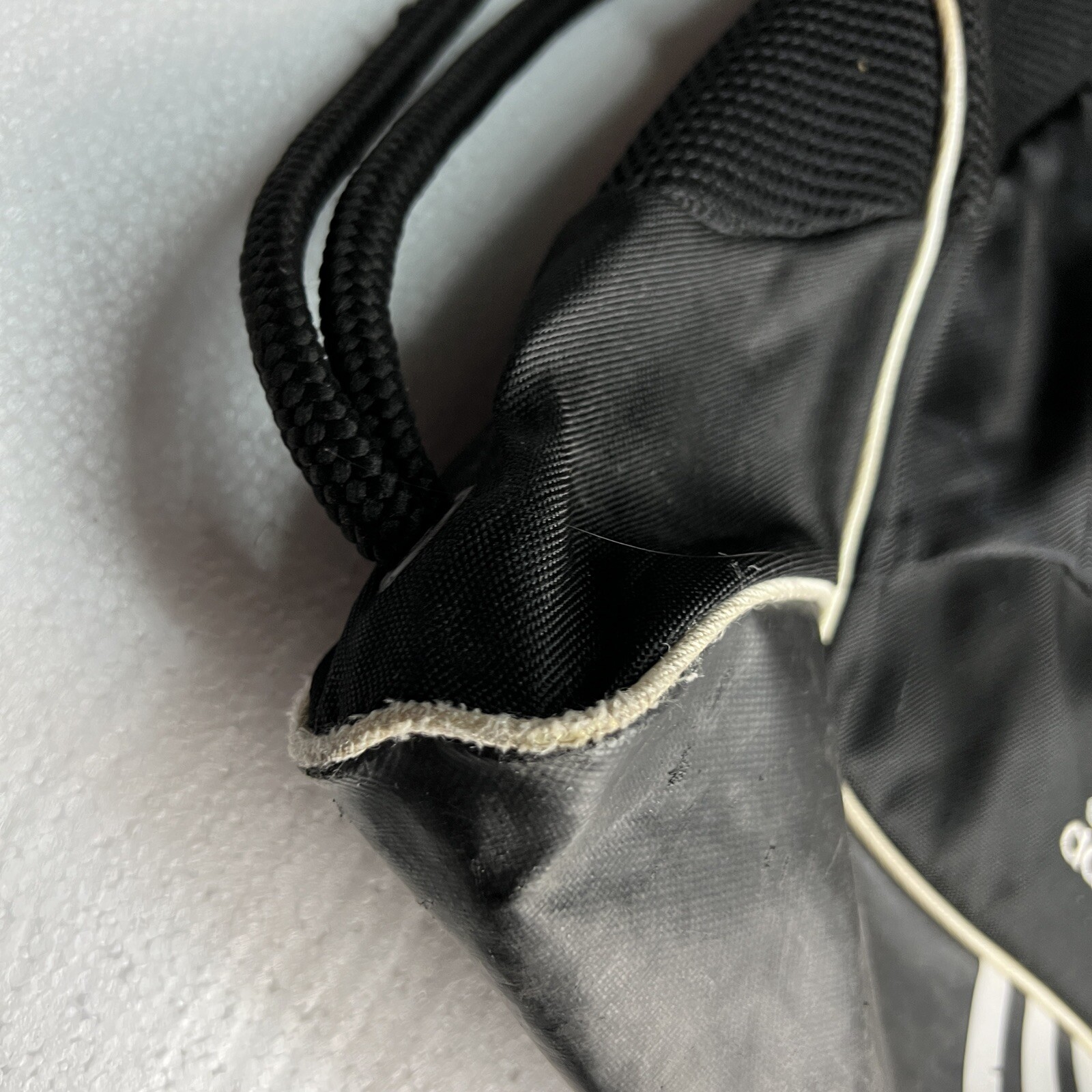 Adidas Drawstring Back Pack Black 3 Stripes Pocket Heavy Duty
