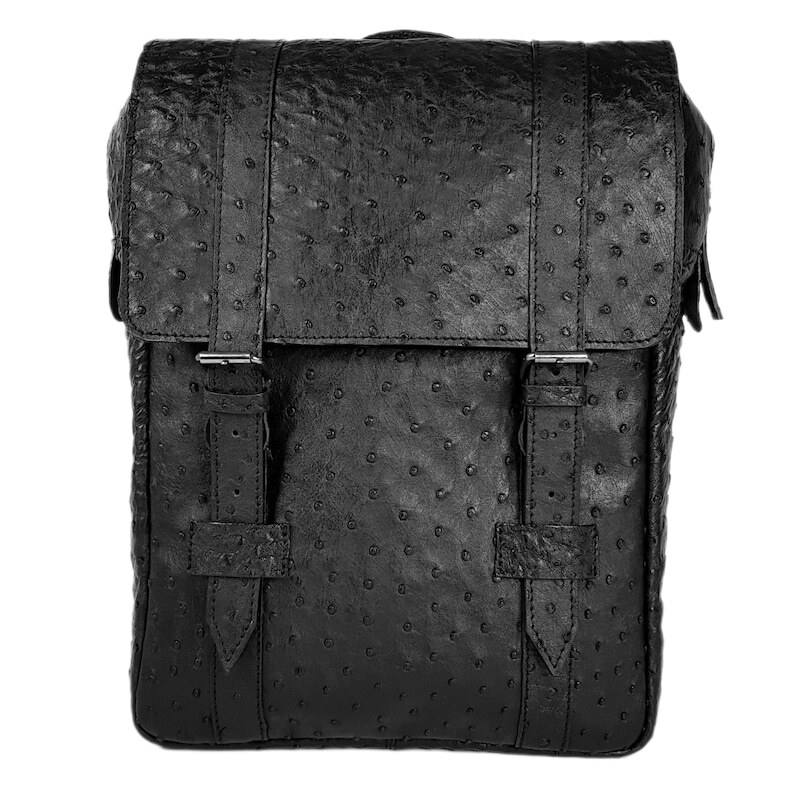 Men’s Backpack GENUINE Ostrich Leather Exotic Luxury Large Black Bag for Laptop