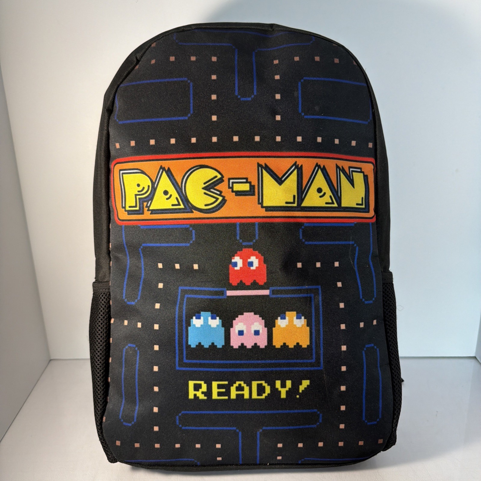 PACMAN ARCADE DLXR BACKPACK School bag video games. 17” X 12” with Drink Pocket