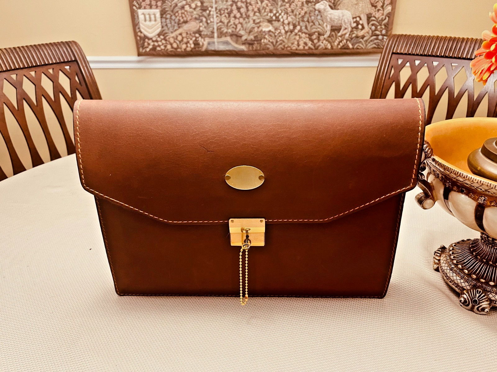 SCHLESINGER BROS. Thick Rustic Belting Leather Briefcase / Attaché / Portfolio