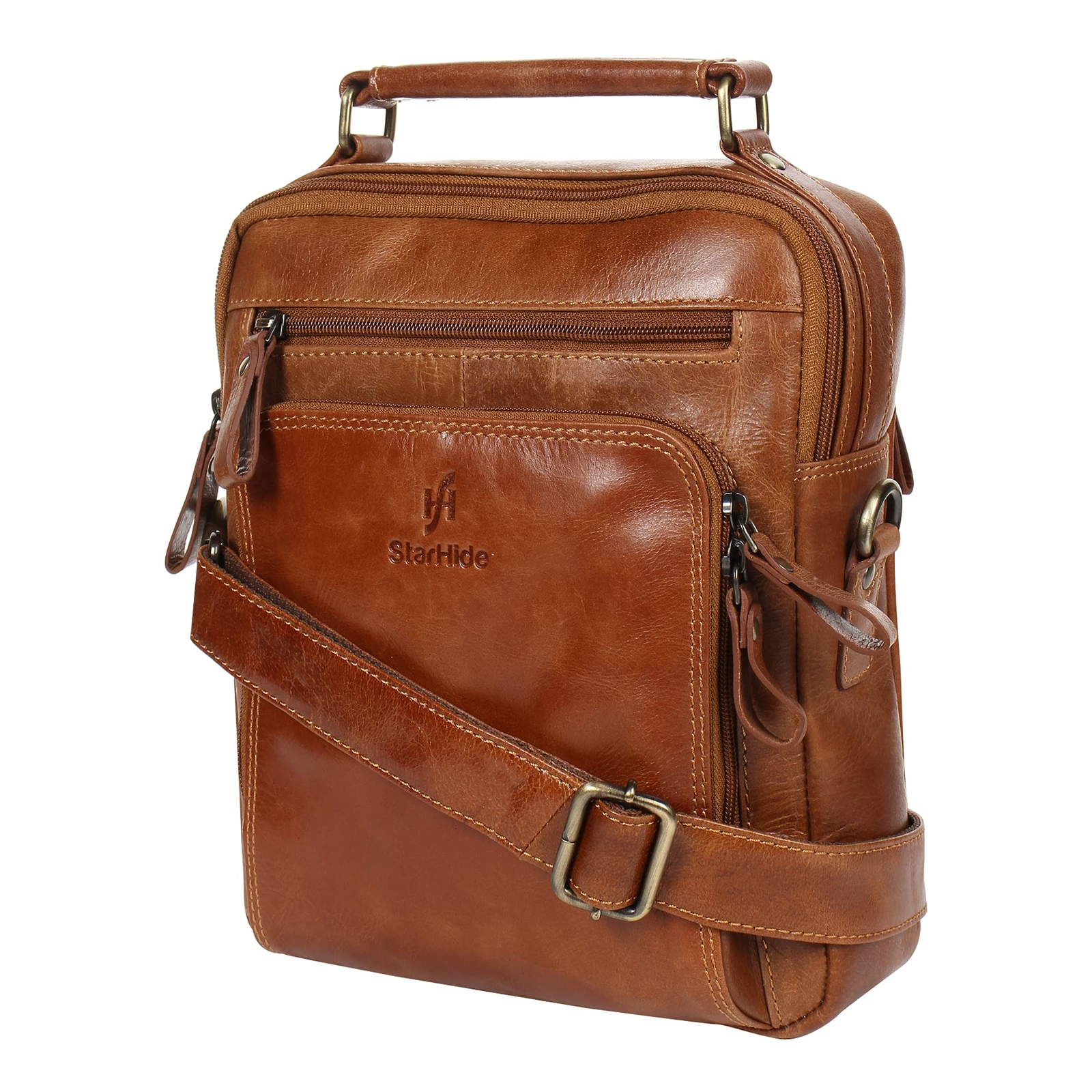 StarHide Unisex Oil Tanned Genuine Leather Travel Messenger Bag For Ipad Tablet