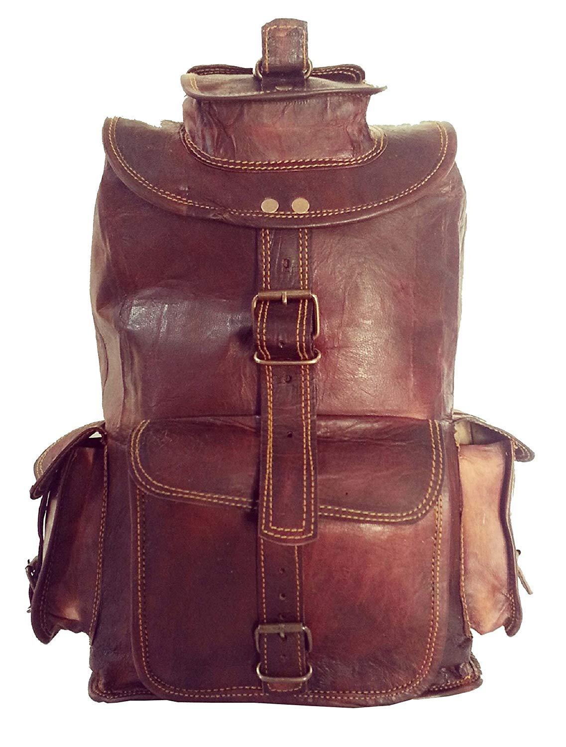 16/18/20 Inch Handmade Leather Vintage Style Backpack For Men Women College Bag