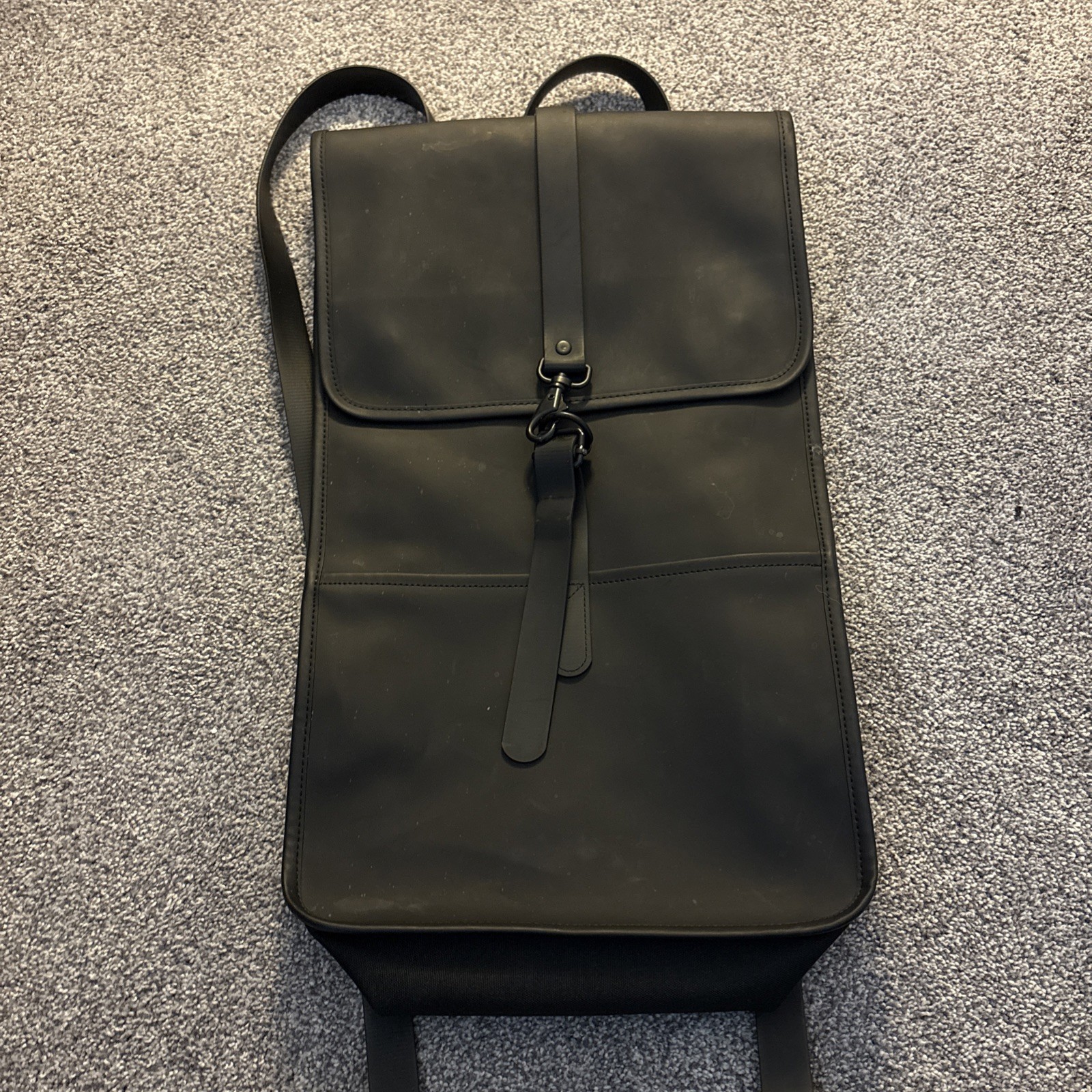 RAINS Rucksack Backpack Bag Minimalist Black Roll Top Laptop Travel Slim 20×12