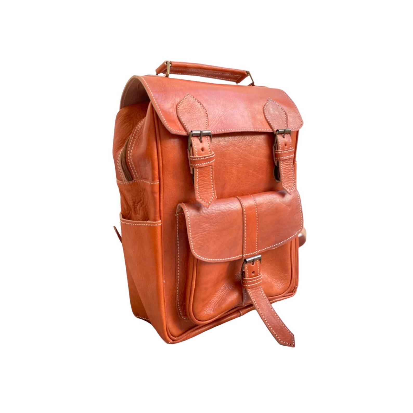 Handcrafted Genuine Leather Backpack – Cognac Color | 45 × 33 cm | Handmade