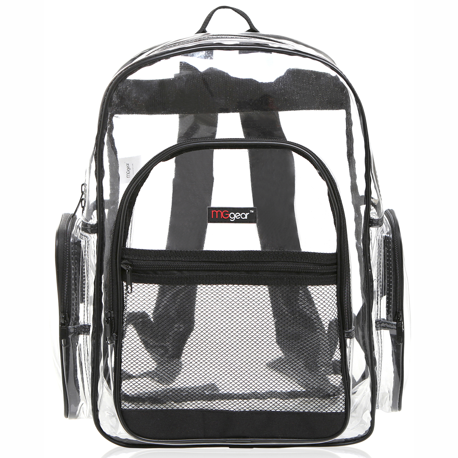 Clear Transparent PVC Multi-pockets School Backpack, Black Trim See Thru Bookbag
