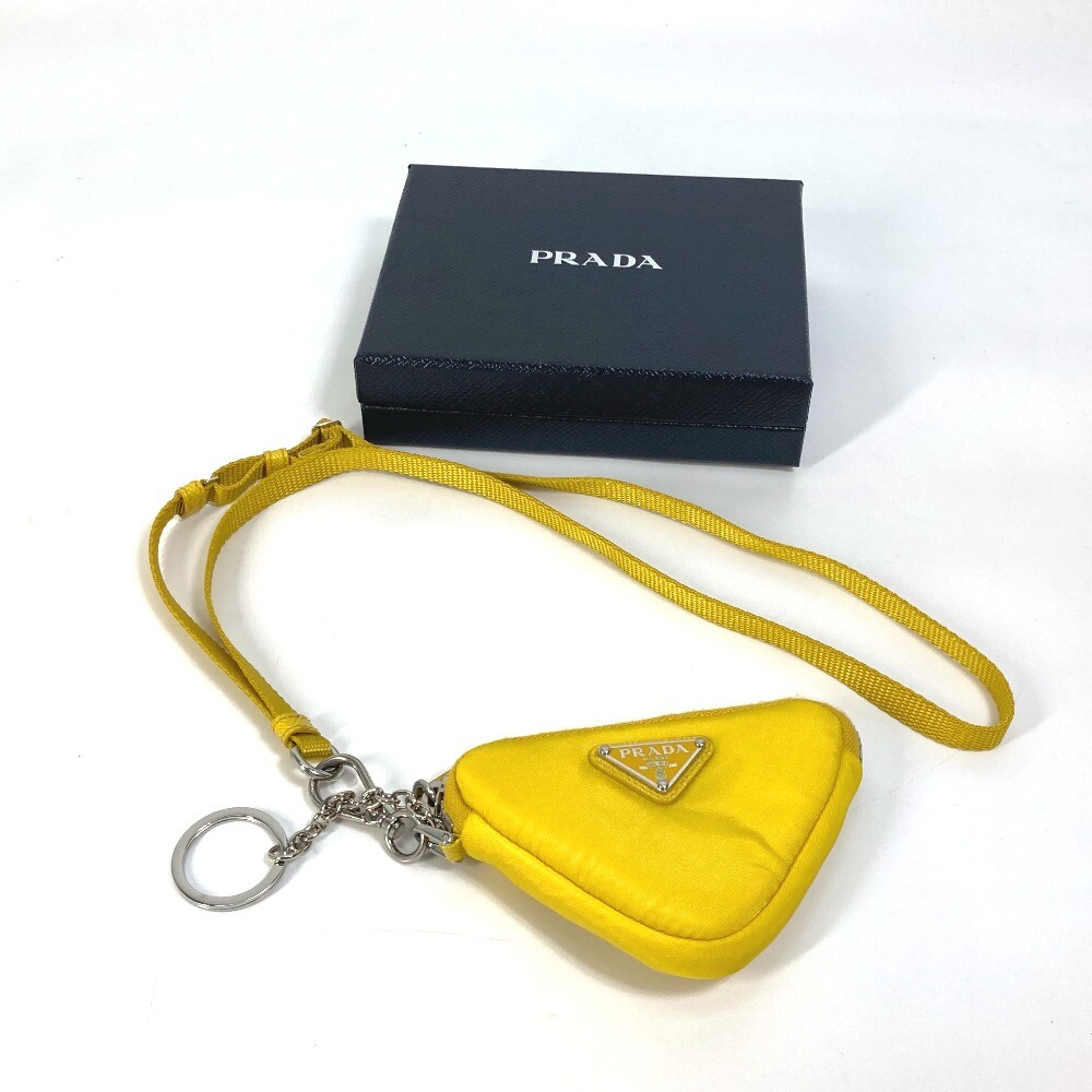 PRADA 2TT140 triangular plate Re Nylon Key ring with neck strap Pouch Unused