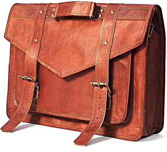 Handmade Leather Messenger Laptop Computer Satchel Distressed Bag (13″ X 18″)