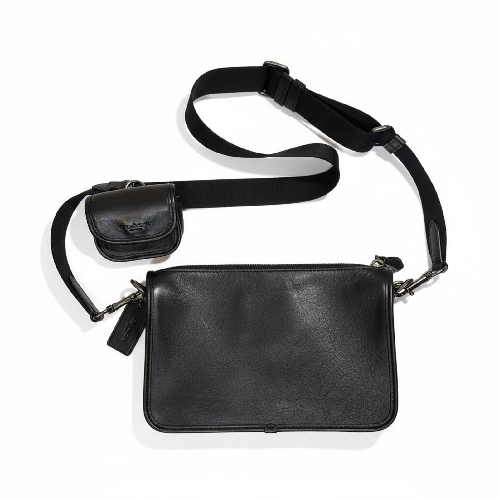 Coach Heritage Convertible Crossbody Hybrid Pouch Black Leather Adjustable Strap