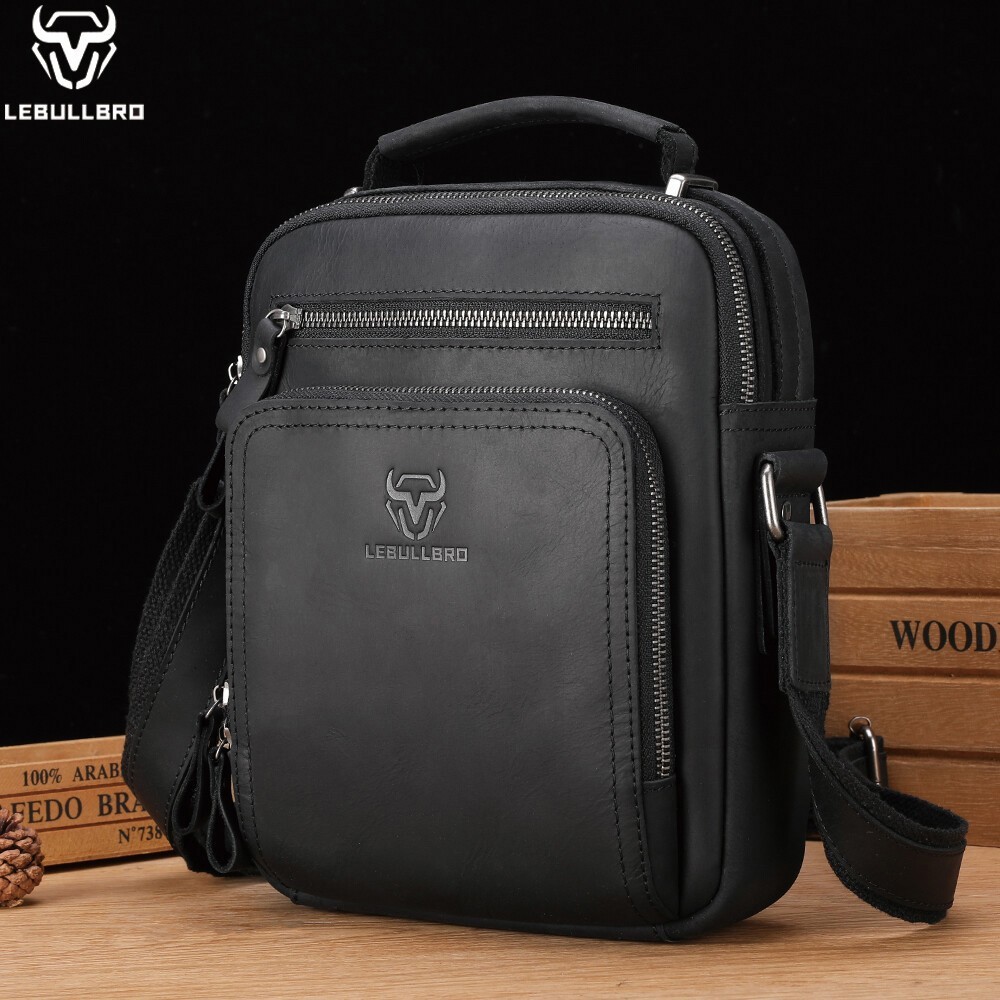 LEBULLBRO Men’s Crazy Horse Leather Crossbody Bag Shoulder Business Handbag M