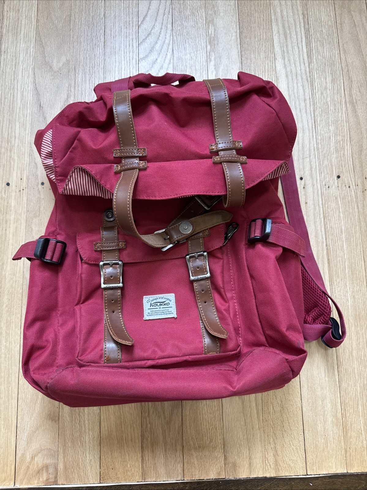 KAUKKO Men WOMEN Vintage Casual Canvas Rucksack Backpack Travel School Bag Red