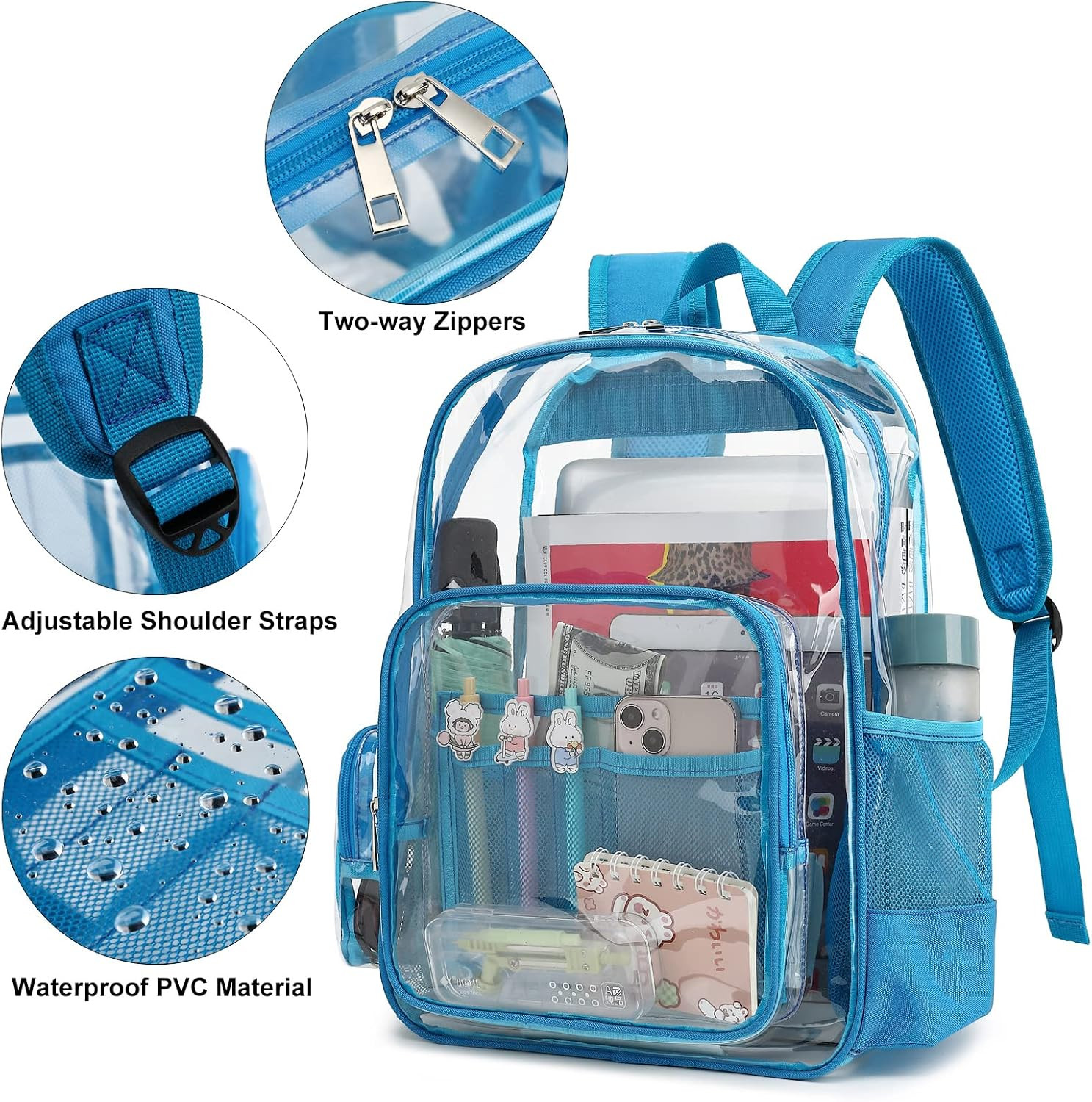 Heavy Duty Clear Backpack School Backpack, PVC Transparent Backpacks See through