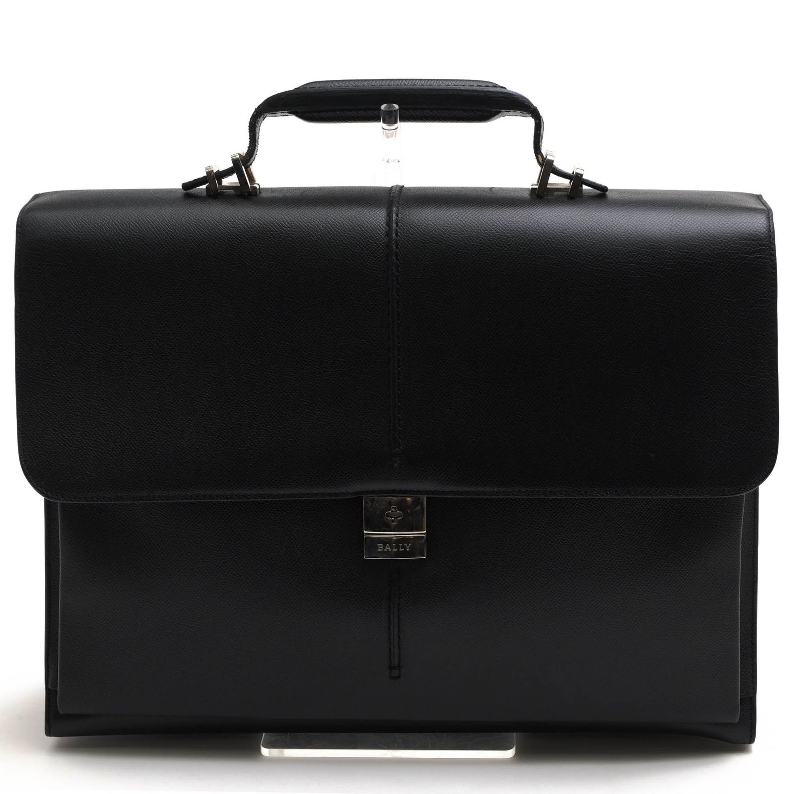BALLY Leather Briefcase Business Bag Black Hoxi Grain Embossed 41.5×33cm