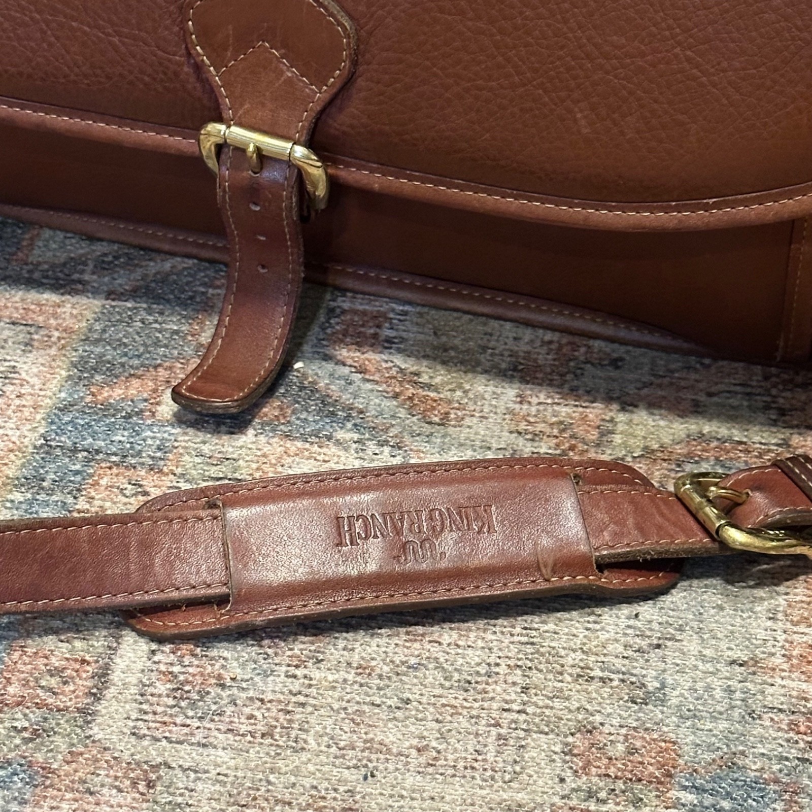 Vintage King Ranch Multi Compartment Leather Brief Case Messenger Bag Structured