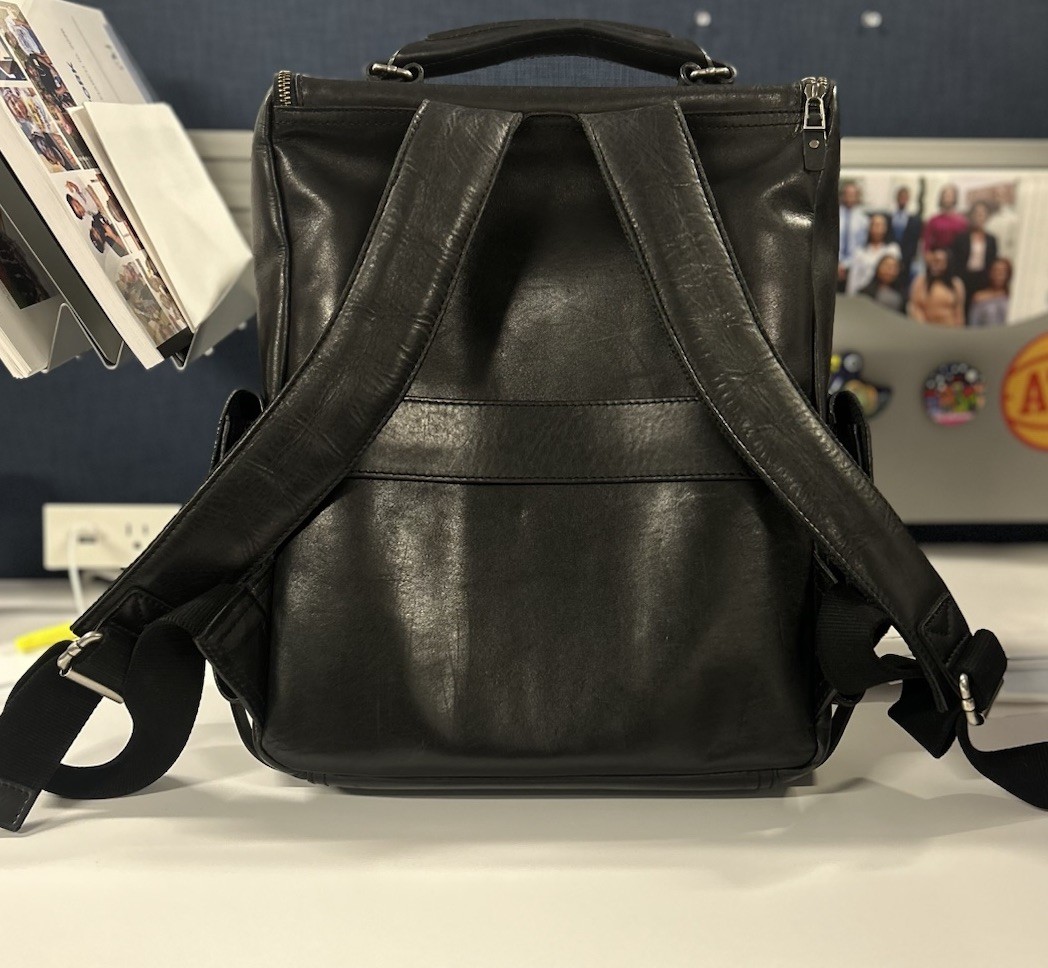 Velez Black Leather Men Backpack Top Handle Zip & Buckle Adjustable Strap