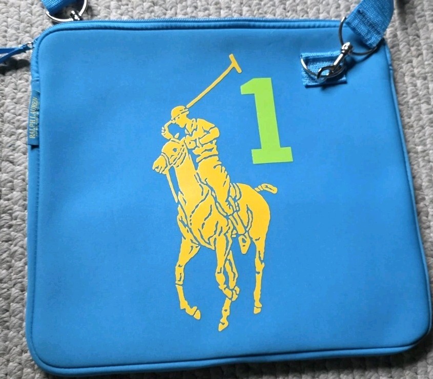 Ralph Lauren Blue The Big Pony Neoprene Laptop/Tablet Crossbody Bag 13×11.5