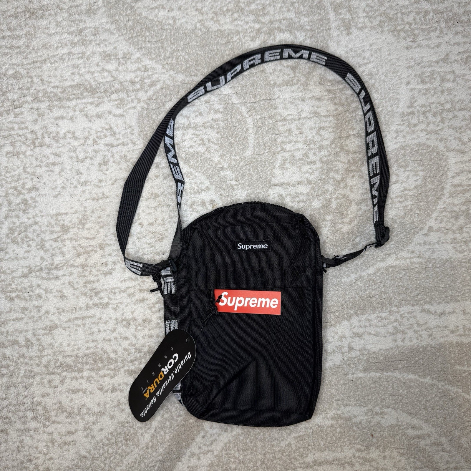 Supreme SS18 Crossbody Shoulder Bag Black Logo Cordura, Unisex