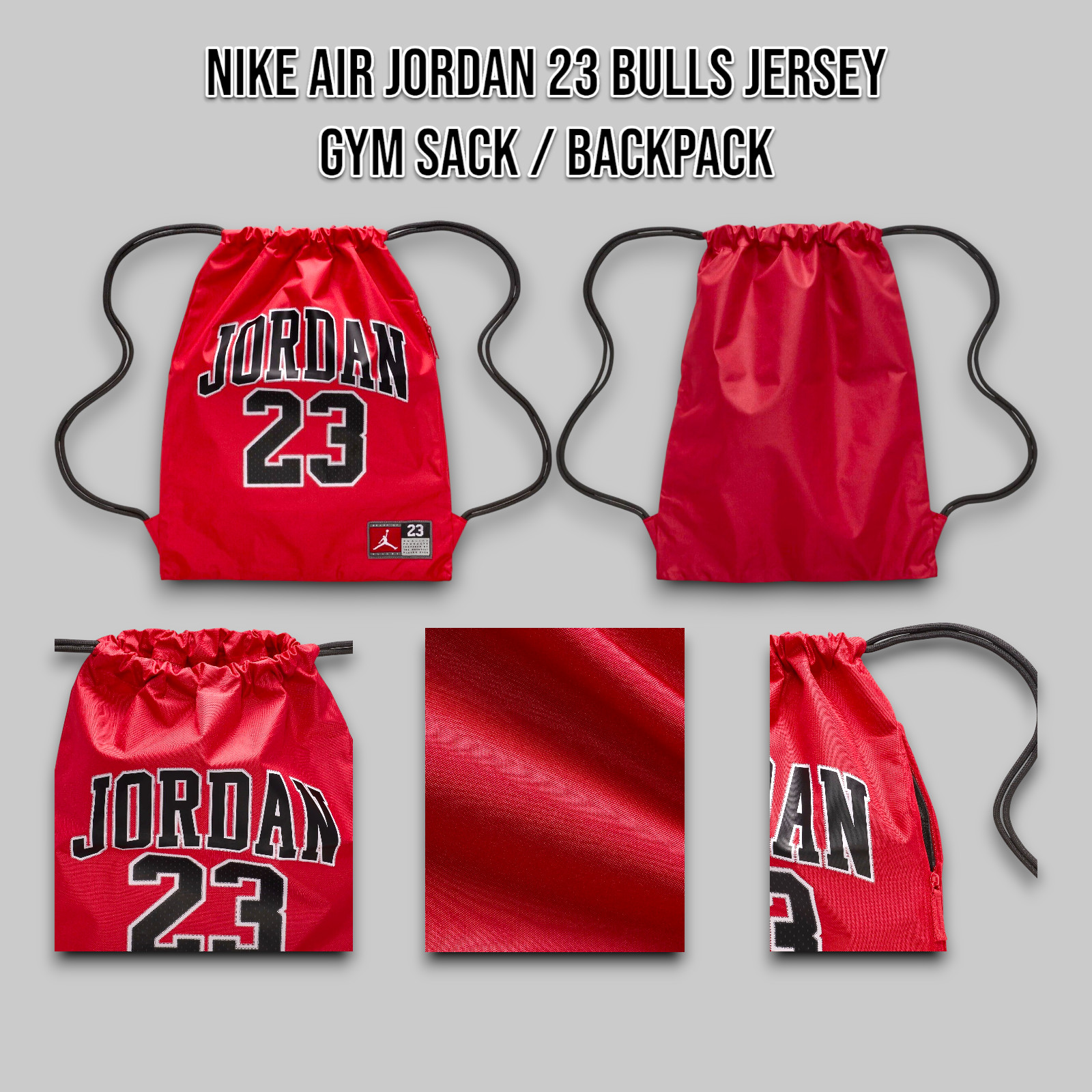 Nike Air Jordan 23 Bulls Jersey Gym Sack Backpack Gym Red 9A0757-R78 _A2