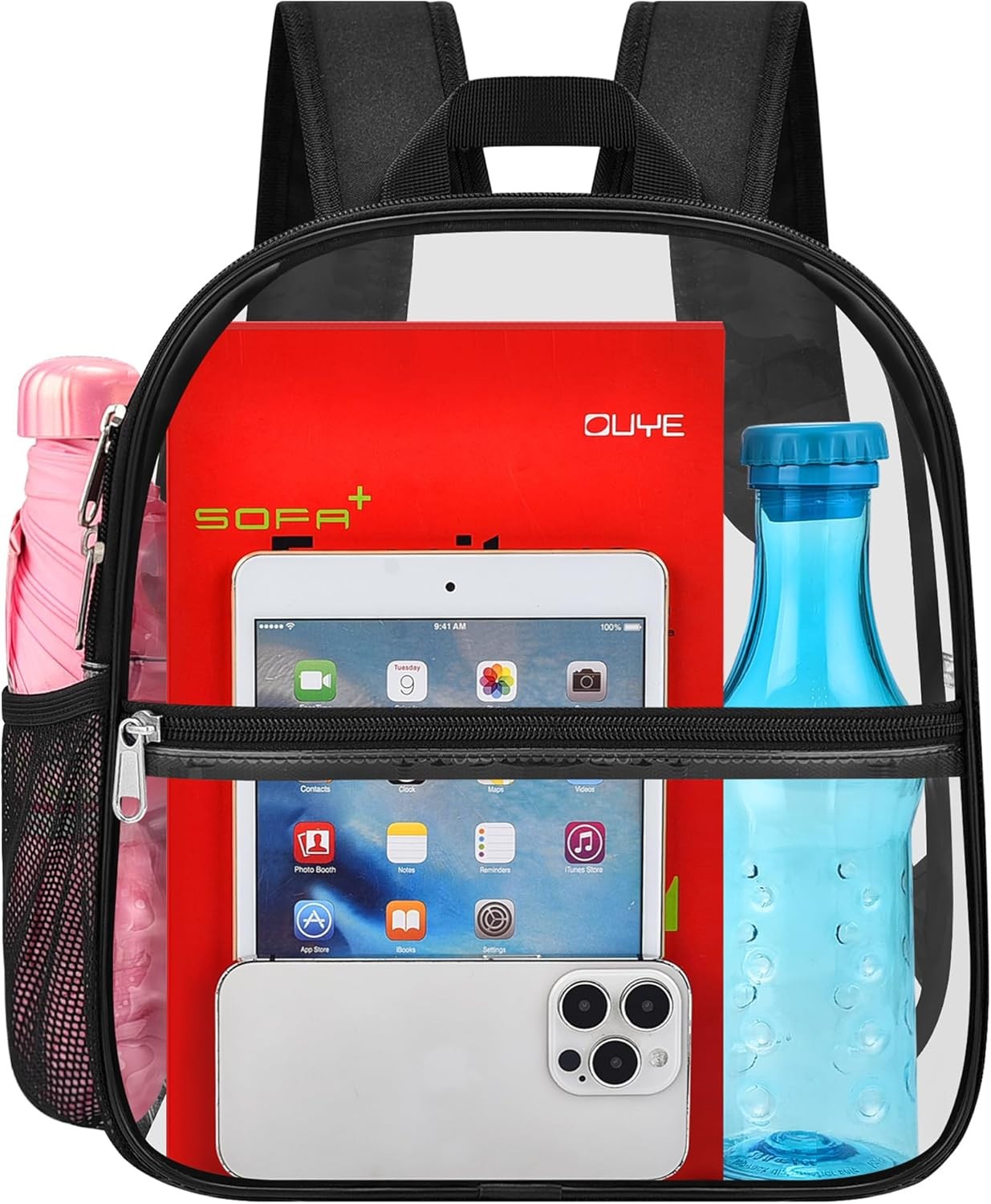 Oraben Clear Backpack Stadium Approved, Clear Bag 12 x 6 x 11 in, Small Transpar