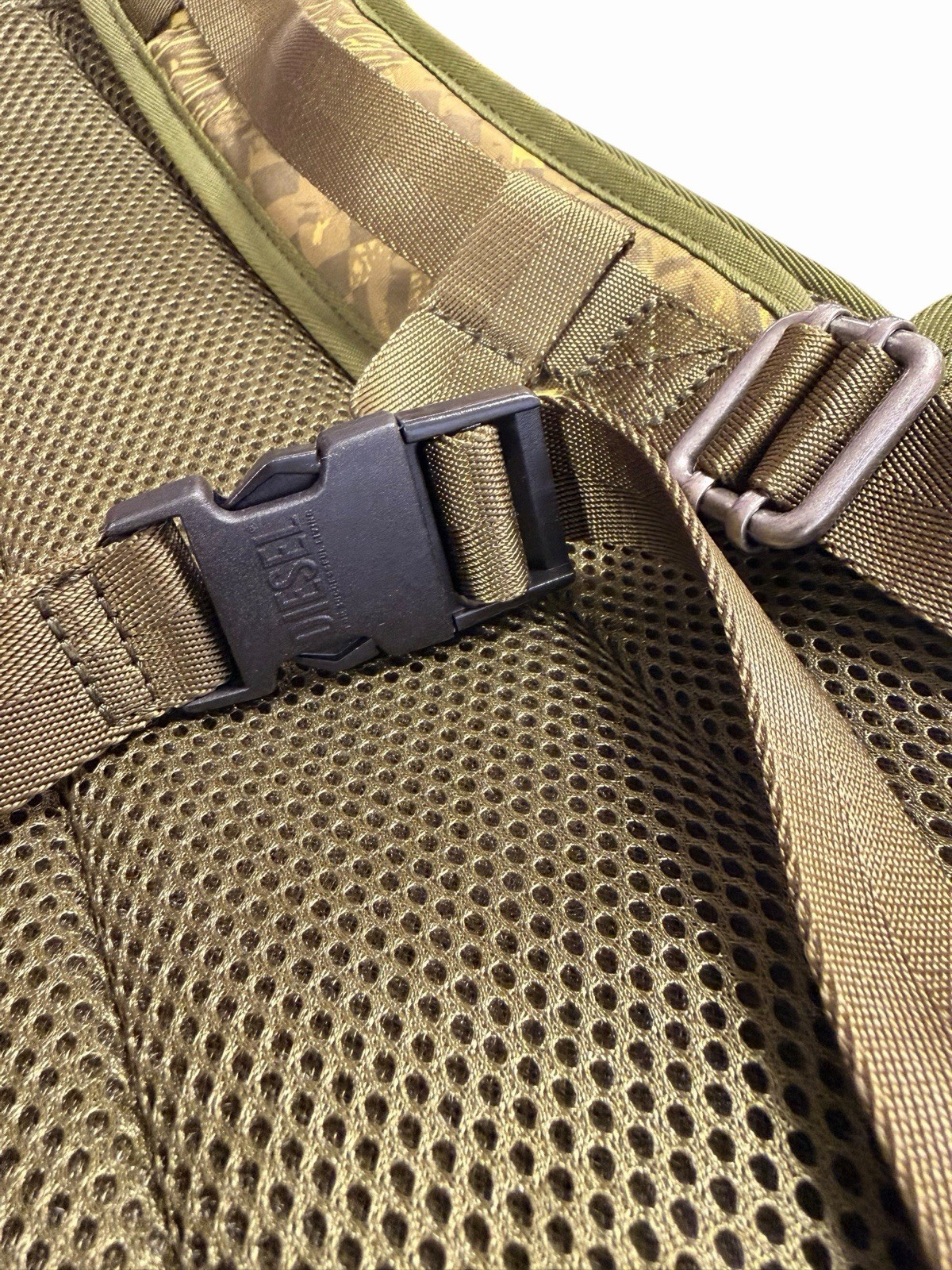 Diesel Green Checkered Backpack Zip & Buckle Closure Adjustable Strap Travel