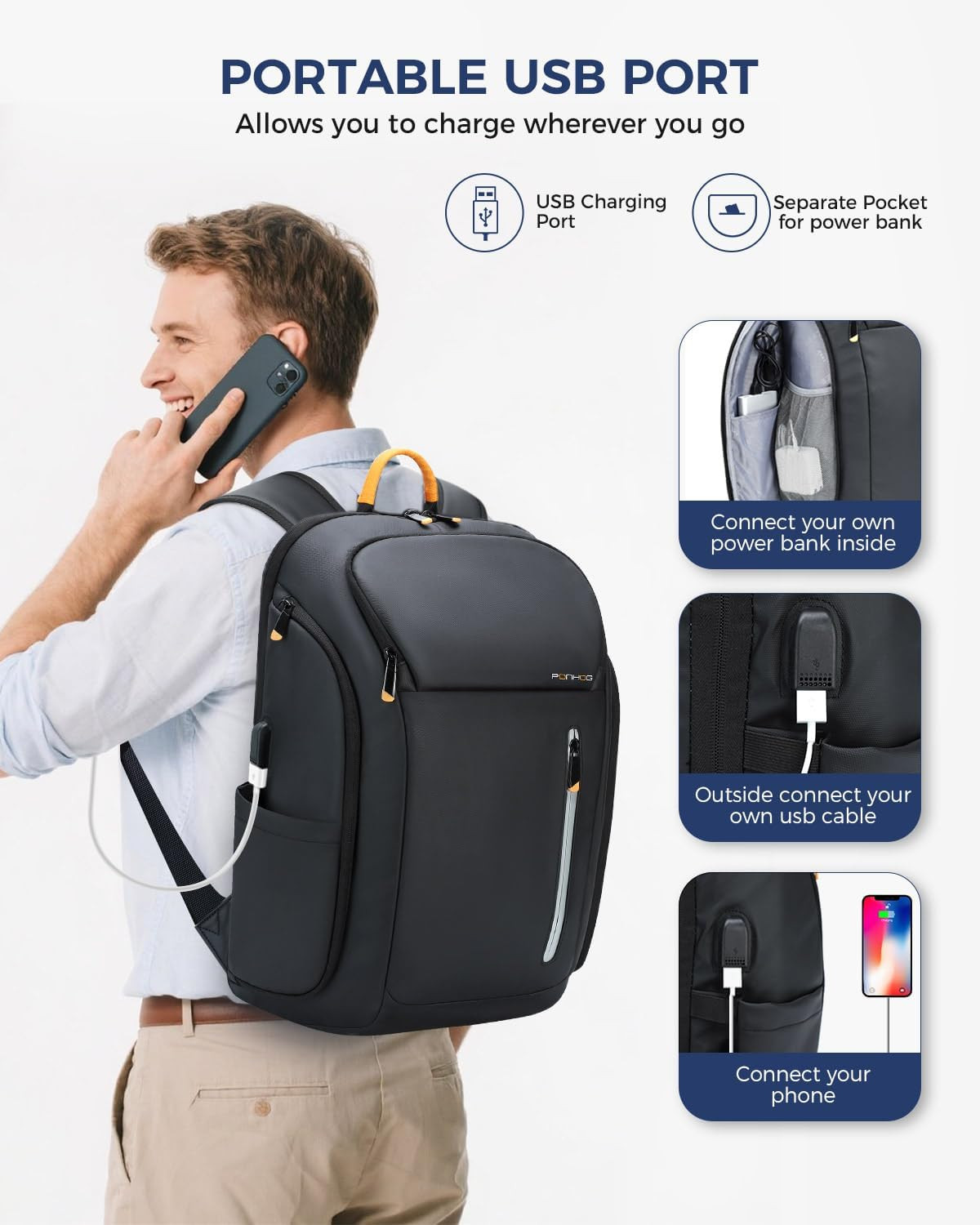 17 Inch Laptop Backpack for Men, Business Travel Anti-Theft Backpack with USB Ch