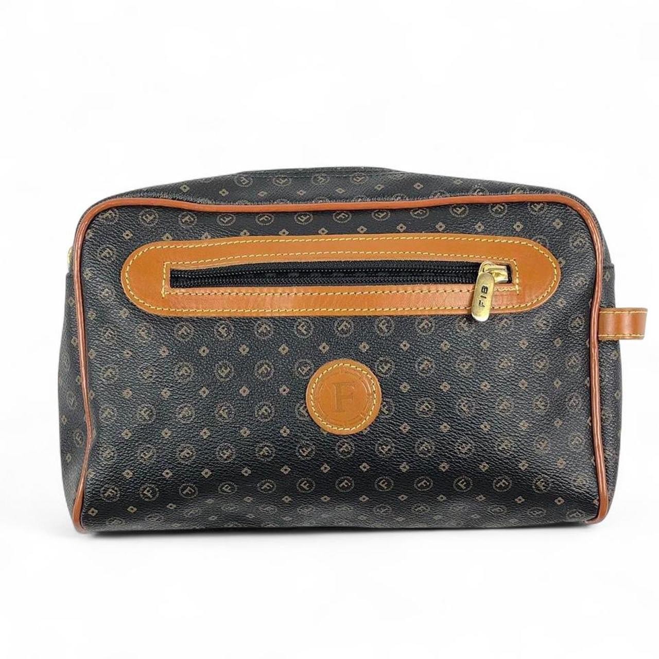 Monogram Toiletry Bag Men’s Travel Dopp Kit Brown Faux Leather Zip Case