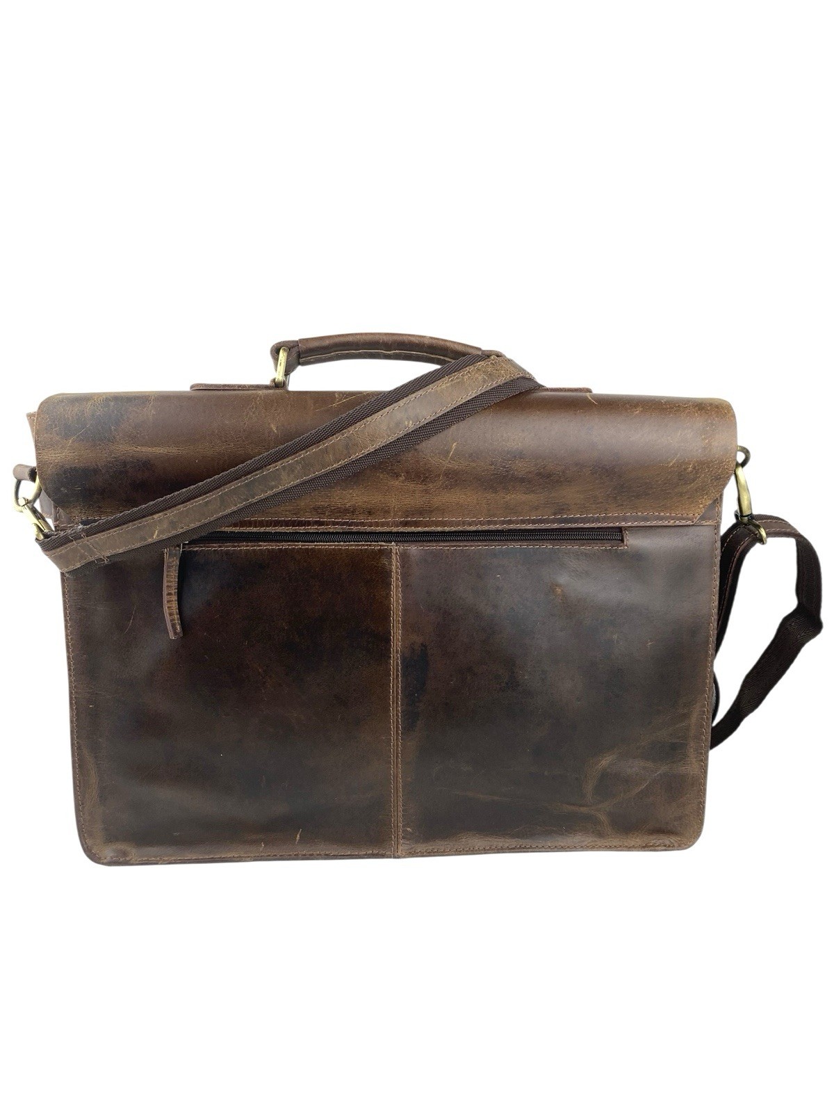 Distressed Buffalo Leather Briefcase Laptop Messenger Bag Satchel Brown Unisex