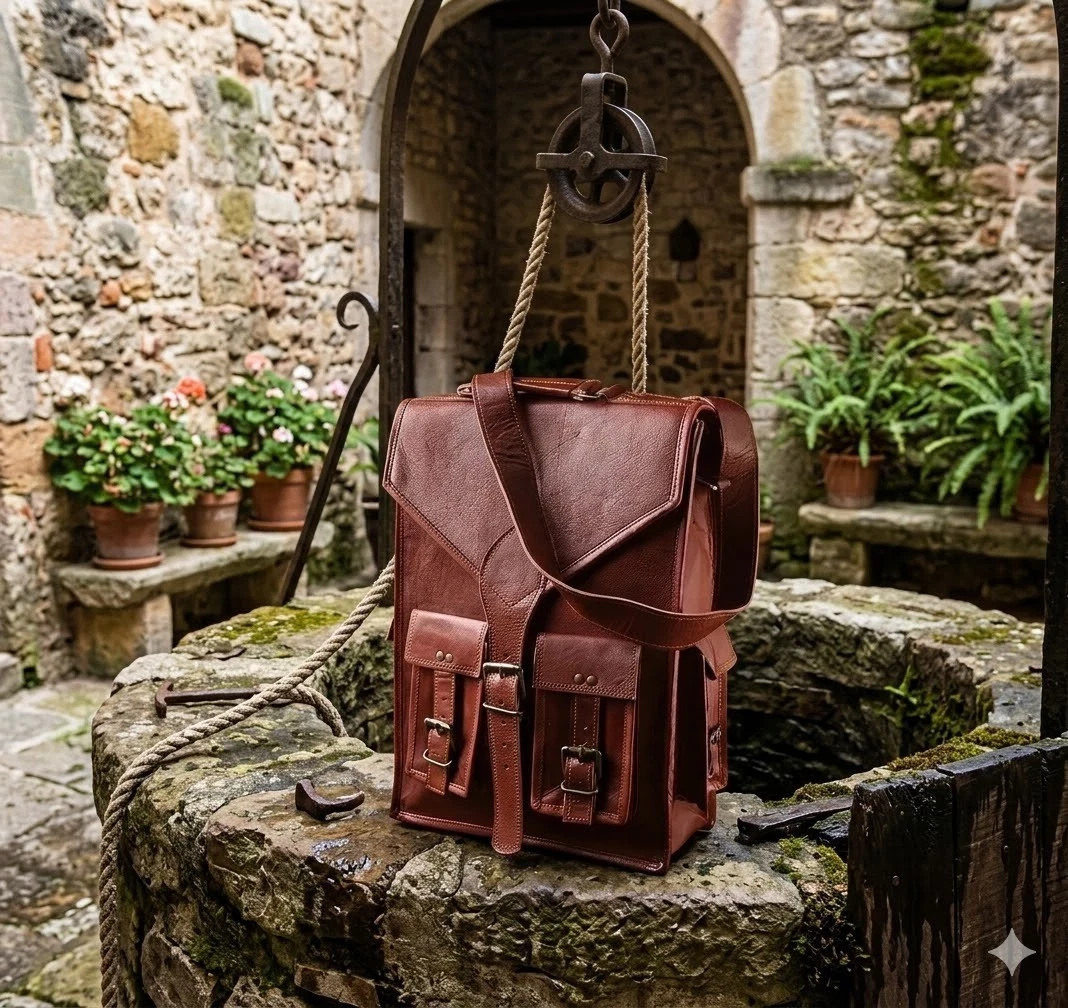 Leather Goat Backpack Bag Rucksack Vintage Genuine Travel Men’s New Brown Laptop