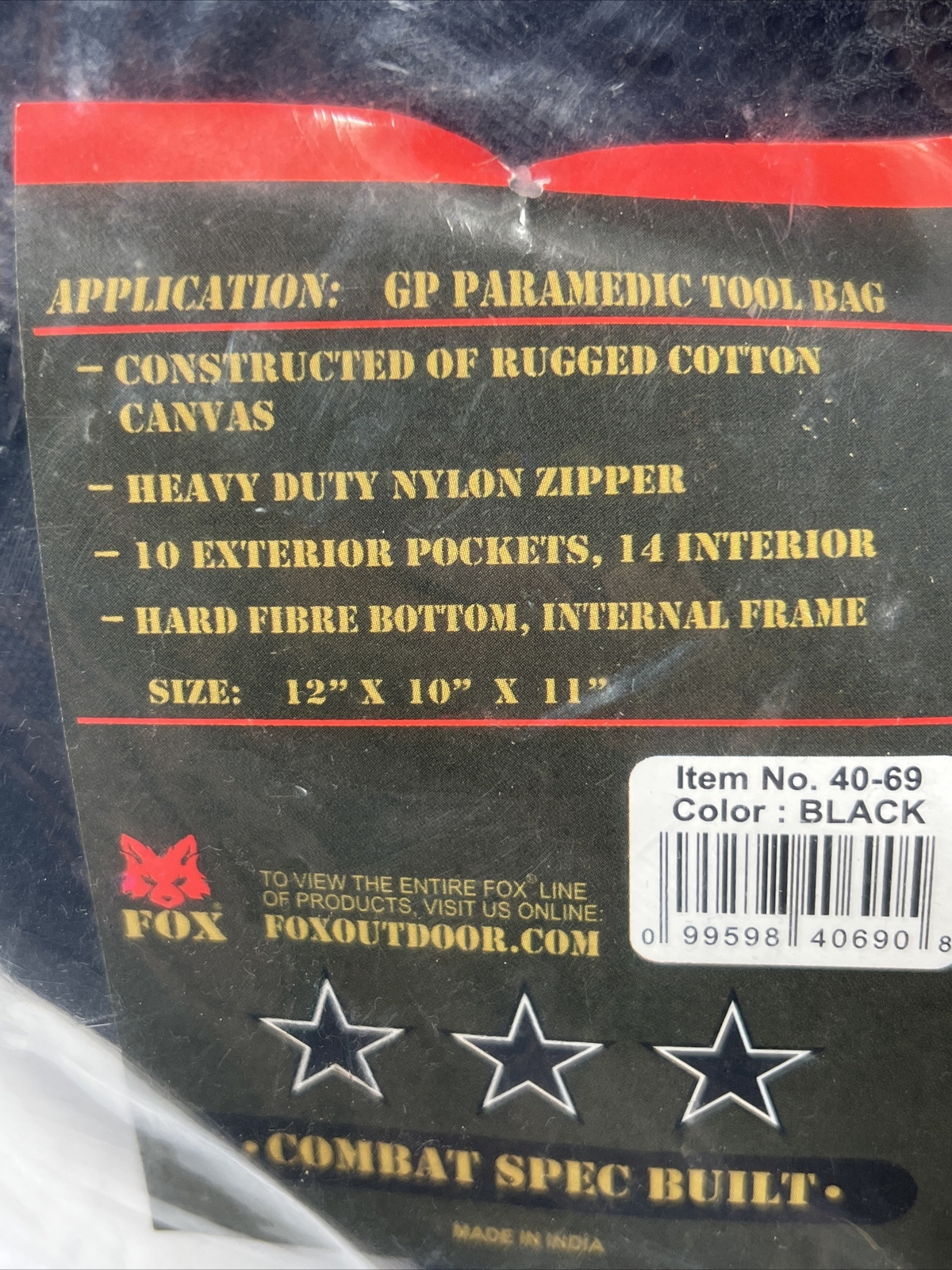 Fox Cargo GP Paramedic Black Tool Bag Combat Spec Built New
