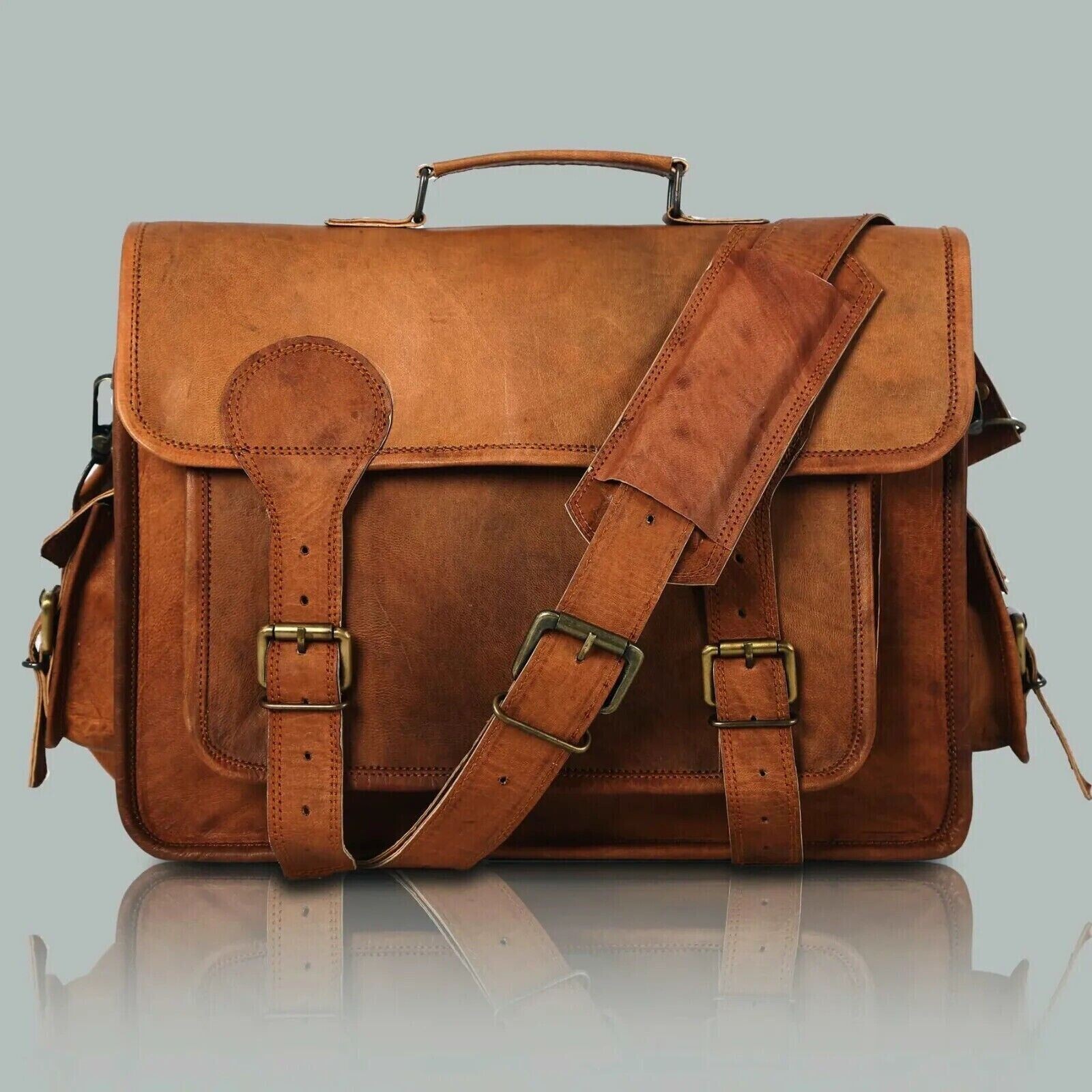 18 Inch Briefcases Men’s Messenger sling Vintage Leather Shoulder Laptop Bag