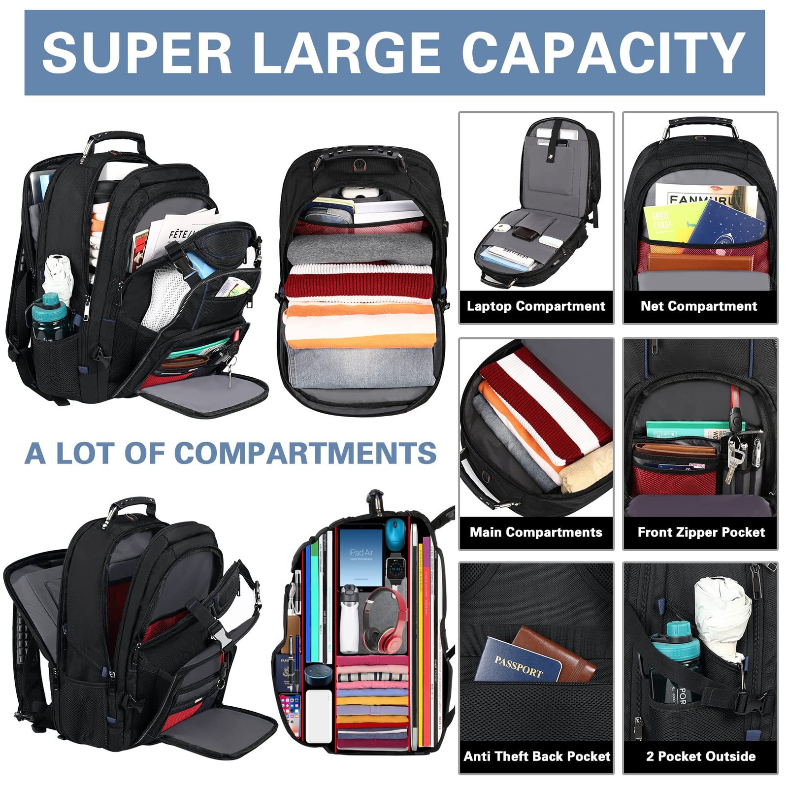 18.4 Inch Laptop Backpack,Extra Large Travel Backpack with USB Charger Port f…