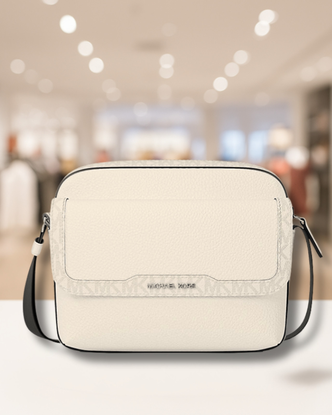 Michael Kors Cooper Medium Leather & Logo Flap Camera Crossbody Bag Bright White