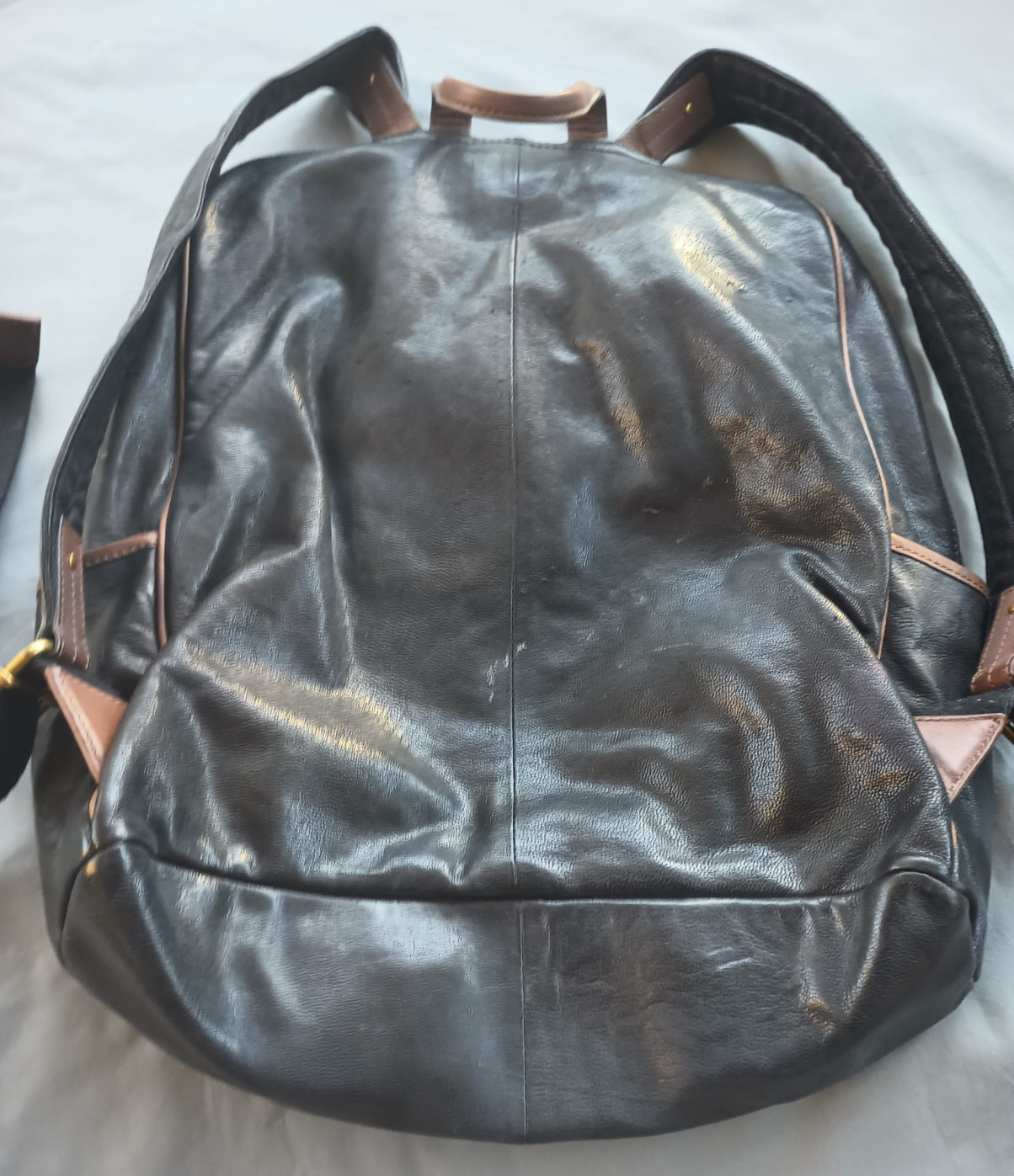 Fossil Goat Hide Leather Multi Pocketed Backpack Black Brown Weathered
