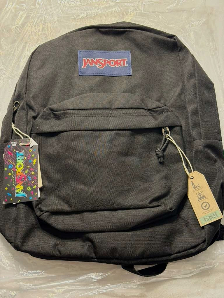 JanSport SuperBreak Plus Backpack Black With Padded Laptop Sleeve Water Pocket