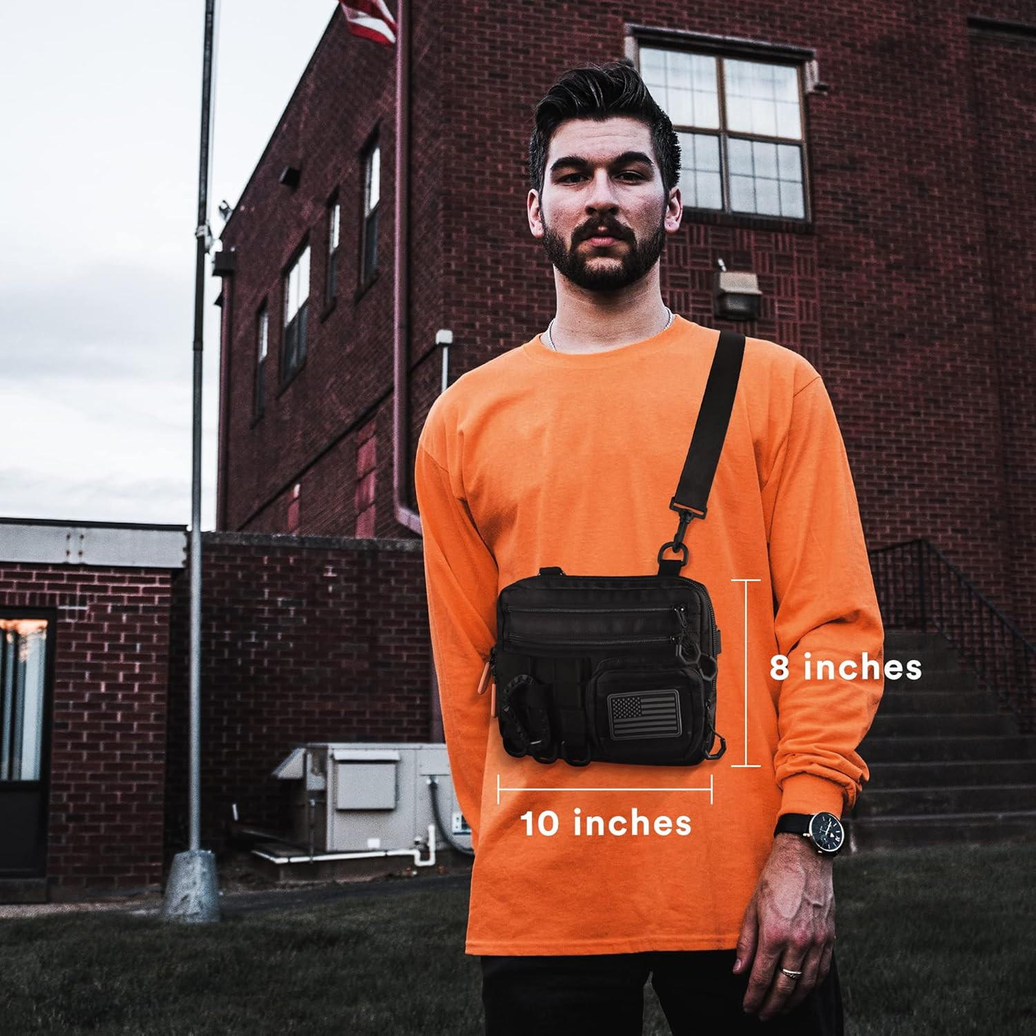 Black Small Tactical Messenger Bag for Men. This EDC Has Multiple Ways to Carry