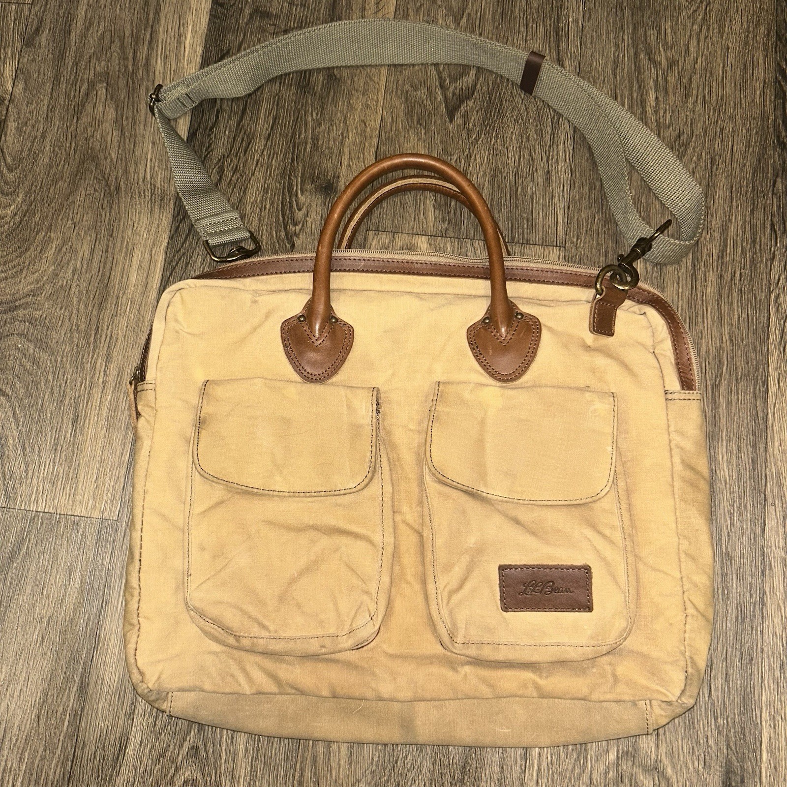 L.L. Bean Heritage Waxed Canvas Leather Messenger Laptop Briefcase Bag