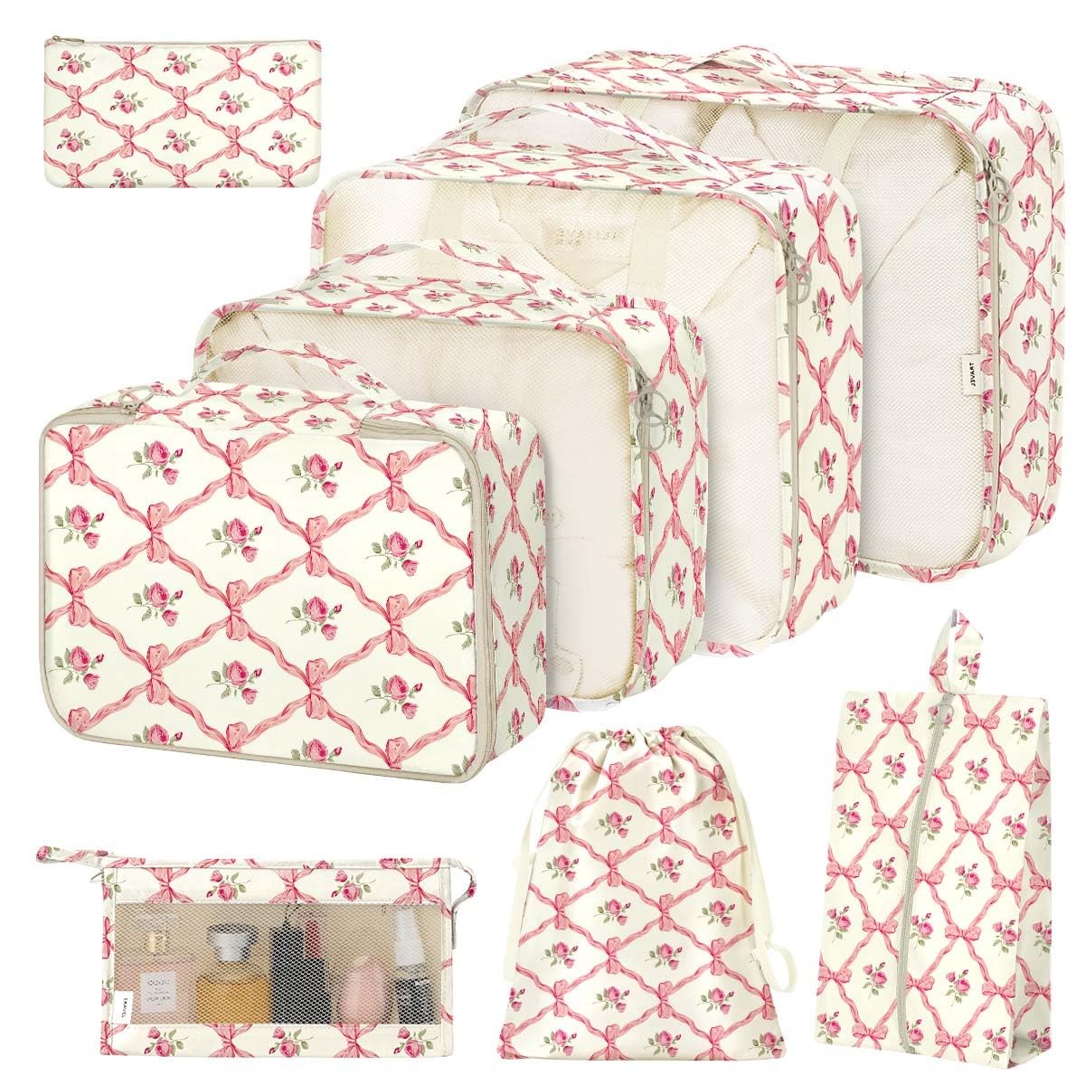 8 Set Packing Cubes for Suitcases,Packing youth large / 11-13, Bow Flowers
