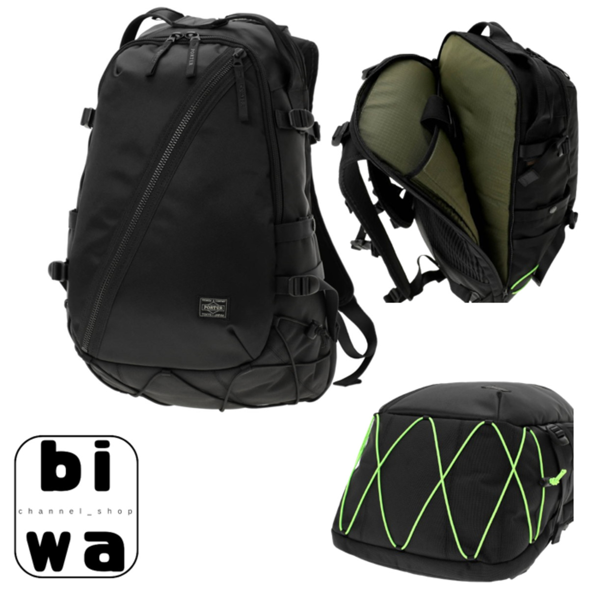 PORTER THINGS BACKPACK Black with Fluorescent FIDLOCK Nylon 32 x 50 x 20cm