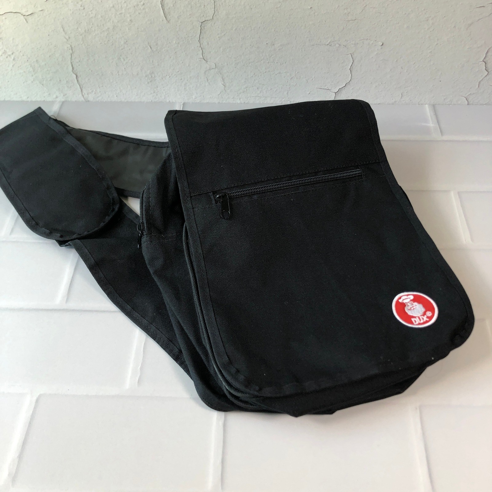 Dux Black Canvas Messenger Bag Crossbody Shoulder Strap Chef Logo Patch Utility