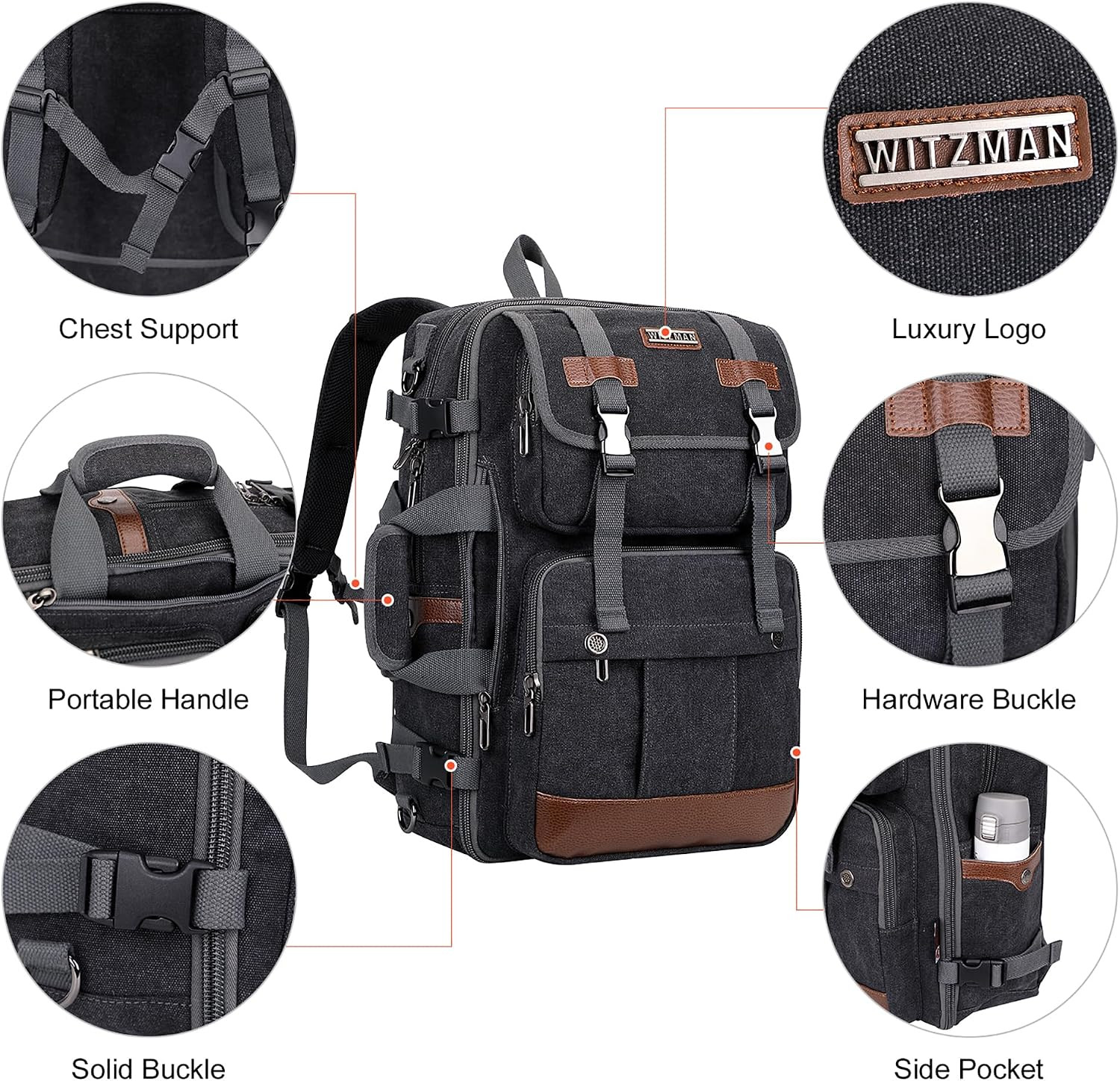 Canvas Travel Backpack for Men Large Laptop Backpack Fit 16 Inch Carry-On Airlin