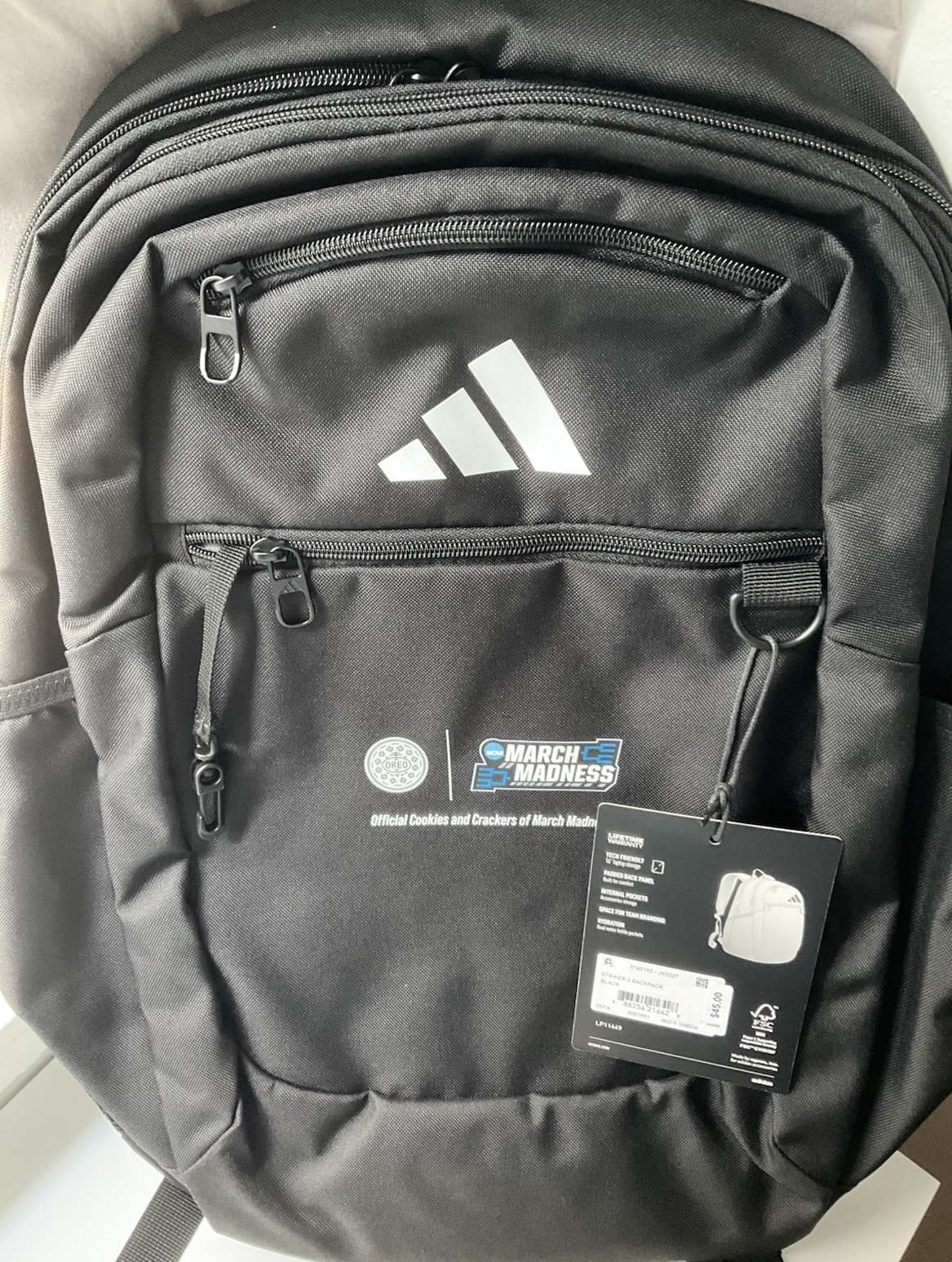 Oreo March Madness Promo Adidas Striker 3 Backpack In Black, Fits 16” Laptop