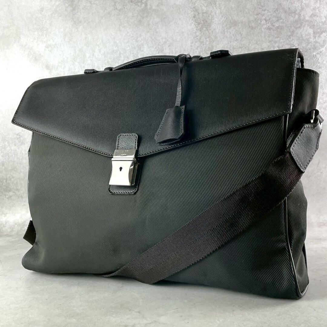 Dunhill 2 Way Black Nylon Leather Business Briefcase Shoulder Bag Men 40cm